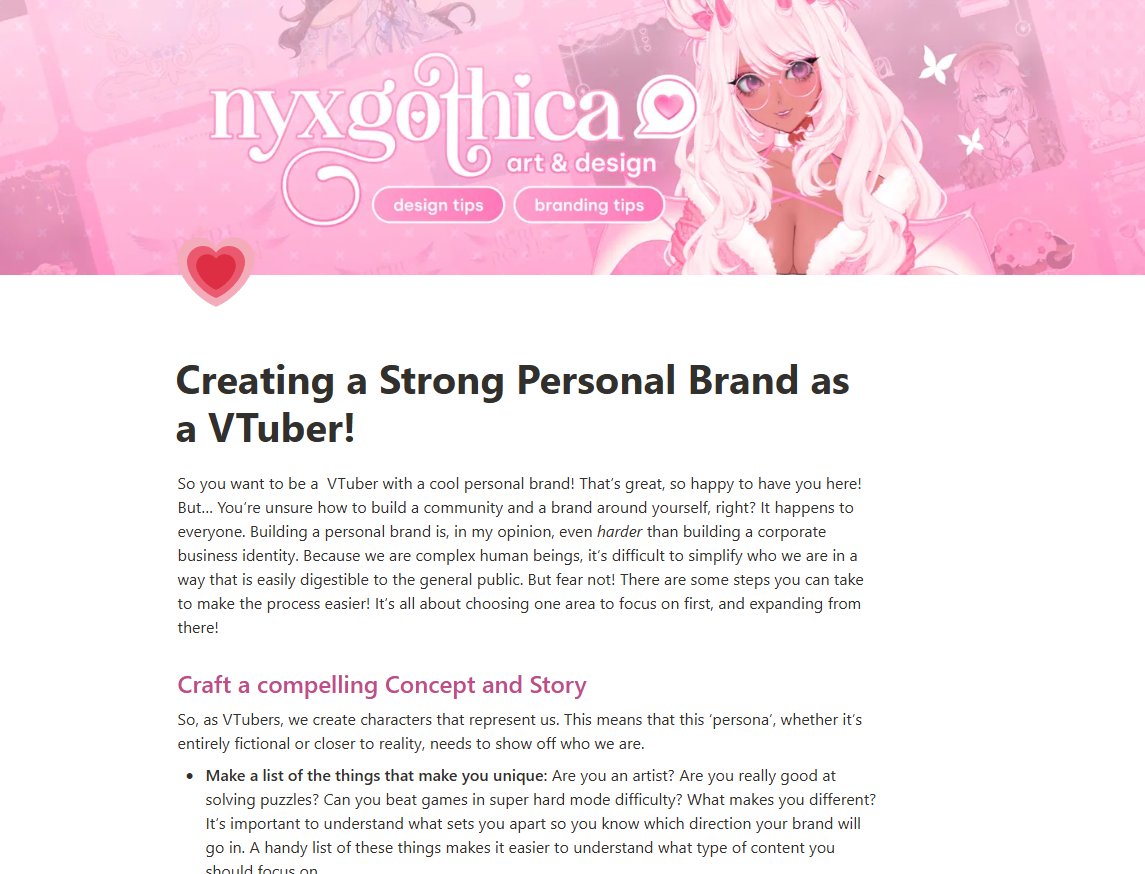 NyxGothica's tweet photo. MORE BRANDING TIPS WITH NYX 💞

Wrote a FREE guide for creating a strong personal brand as a VTuber! 

Includes tips on writing compelling lore, defining your value proposition and showing off your personality!

Get it on my VGen shop ✨ https://t.co/sg7NFeXu8d