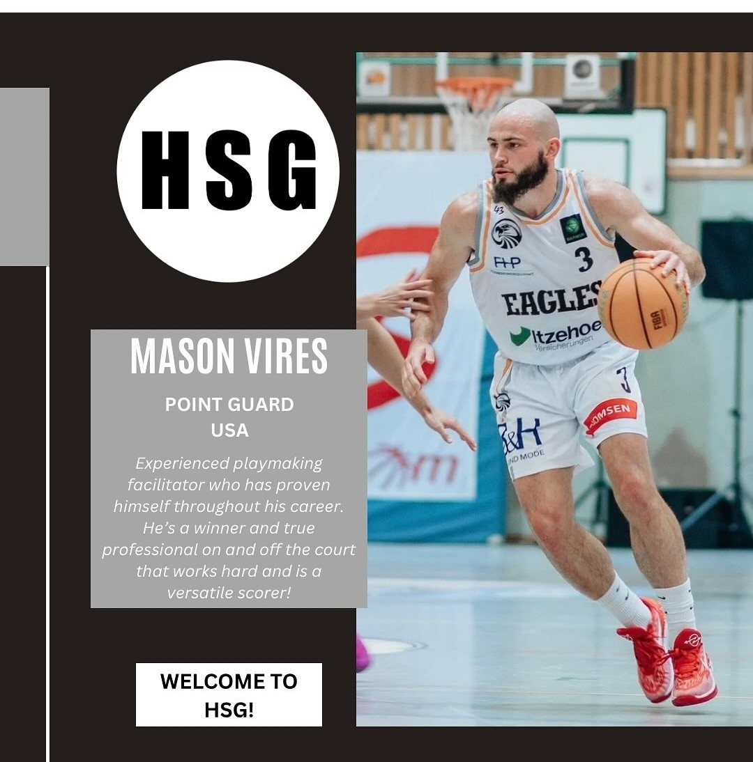 BREAKING NEWS: HSG welcomes veteran FIBA PG Mason Vires. He's a smart, proven PG with a high basketball IQ. Mason is a hardworking winner &amp; true pro on &amp; off the court. He provides versatile scoring options at both guard spots. DM <a href="/hight_tim/">Tim Hight</a> for availability/business inquiries.