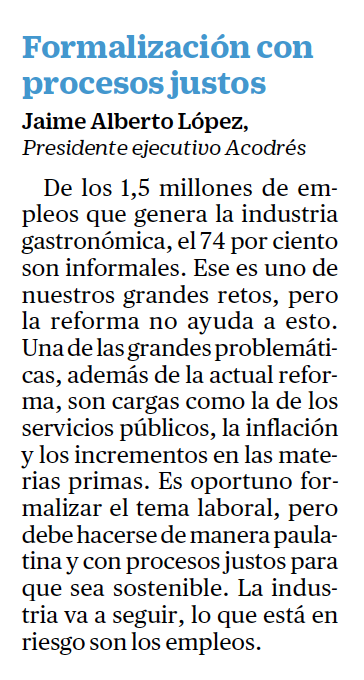 En el especial #PerspectivasRegionales #EmpleabilidadEnColombia de <a href="/ELTIEMPO/">EL TIEMPO</a>, <a href="/Portafolioco/">Portafolio</a> y la <a href="/FNDCol/">FND - Federación Nacional de Departamentos</a>, el renglón entretenimiento participó con representantes gremiales del sector de restaurantes, bares y gastrobares, a través del Dr. Jaime López, Presidente ejecutivo de