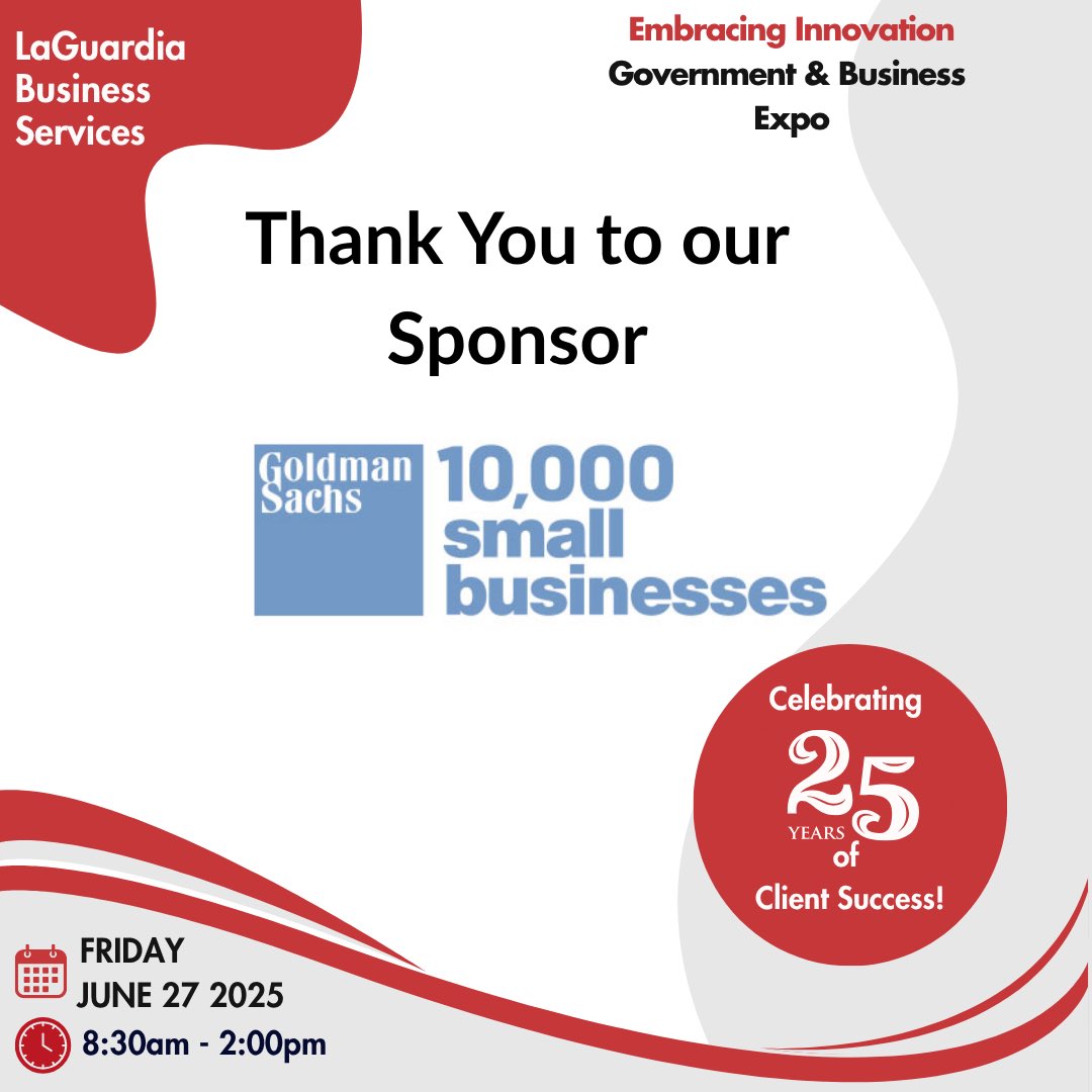 Thank you to Goldman Sachs 10,000 Small Businesses for being a Supporter Level Sponsor of the 25th Anniversary Embrace Innovation Government and Business Expo!

#EmbraceInnovation #SmallBusinessSupport #GovernmentContractingSuccess #GoldmanSachs10KSB #10KSB