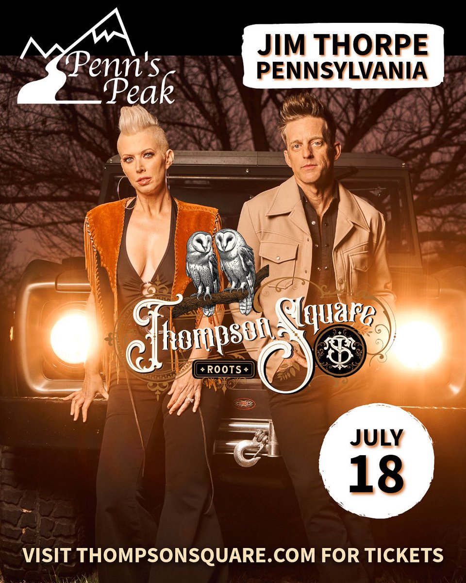 thompsonsquare's tweet image. We are performing July 18th at Penn’s Peak in Jim Thorpe, PA!  Get your tickets while you can at thompsonsquare.com

#thompsonsquare #getonthebus #pennspeak #jimthorpe #countrymusic #tour #youwerethere #shawnathompson #keiferthompson