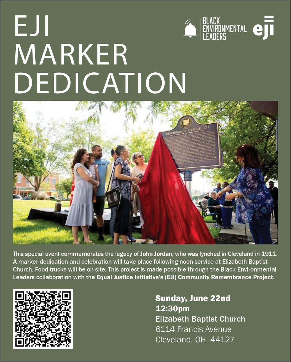 BlkEnviroLeader's tweet image. Next week we will be at Elizabeth Baptist Church for the EJI Dedication Ceremony in honor of John Jordan. Join us on June 22 at 12:30pm as we remember the legacy of John Jordan. Register today: loom.ly/zbCBJAo
