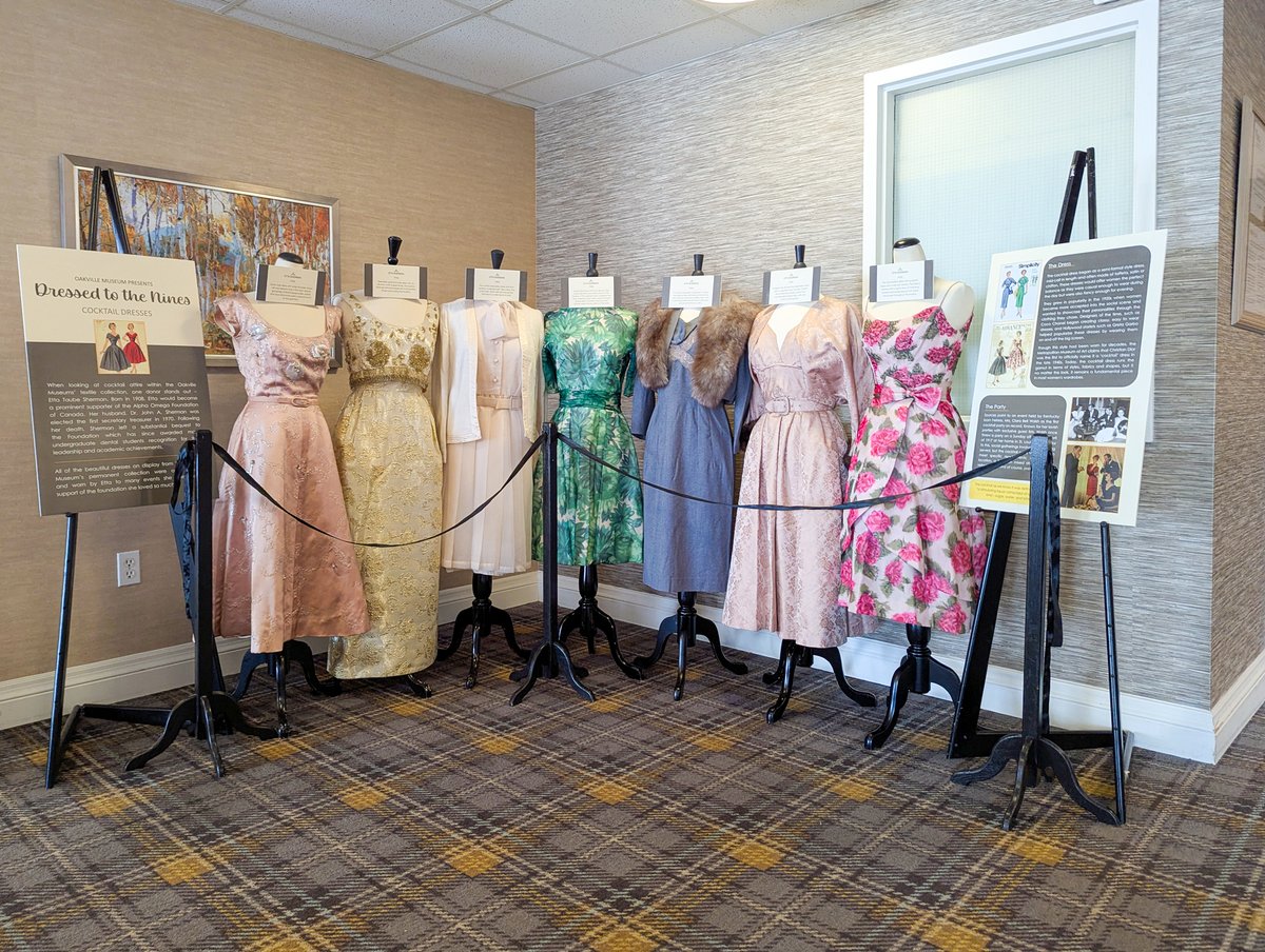Glamour on the go! Our Dressed to the Nines outreach display at Queen's Avenue features Etta Sherman's cocktail dresses from the 1950s and 60s. Etta, a prominent supporter of the Alpha Omega Foundation of Canada, wore these to many of their special events.