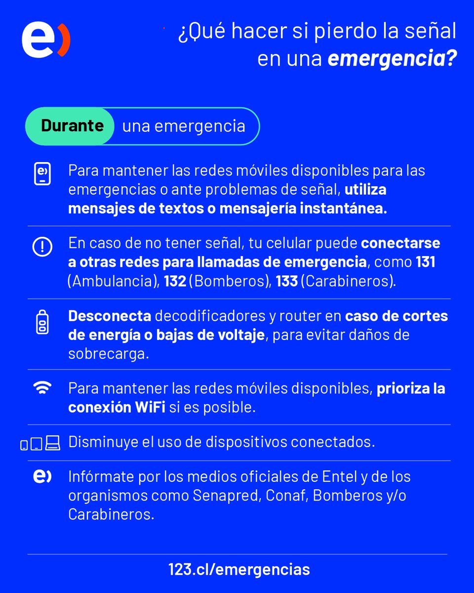 entel's tweet image. Tu seguridad es prioridad. Por eso, es clave que estés preparado. ¡Descubre qué hacer en una emergencia con nuestros consejos!