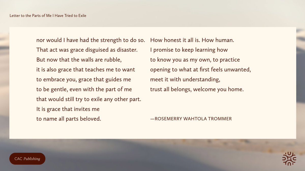 cac_abq's tweet photo. What would you say to the parts of yourself you have denied? Renowned poet, Rosemerry Wahtola Tromme welcomes greater integration in her poem included in "ONEING: Loving in a Time of Exile."
#ONEING is available in print or digital download at https://t.co/Jk830bUZJB https://t.co/sF5nmciMWw