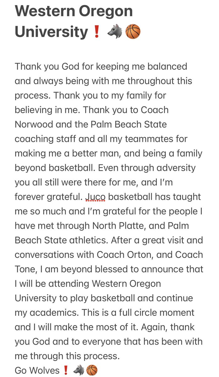 Parker Baumann (@p23rker) on Twitter photo After a great conversation with <a href="/Coach_Orton/">Ryan Orton</a> I am beyond blessed to announce that I will be attending Western Oregon University to play basketball, and academics. Thank you God.
Thank you to <a href="/PBSCoachNorwood/">Tae Norwood</a> for everything you’ve done, and for making me a better man. Go Wolves🐺 After a great conversation with <a href="/Coach_Orton/">Ryan Orton</a> I am beyond blessed to announce that I will be attending Western Oregon University to play basketball, and academics. Thank you God.
Thank you to <a href="/PBSCoachNorwood/">Tae Norwood</a> for everything you’ve done, and for making me a better man. Go Wolves🐺