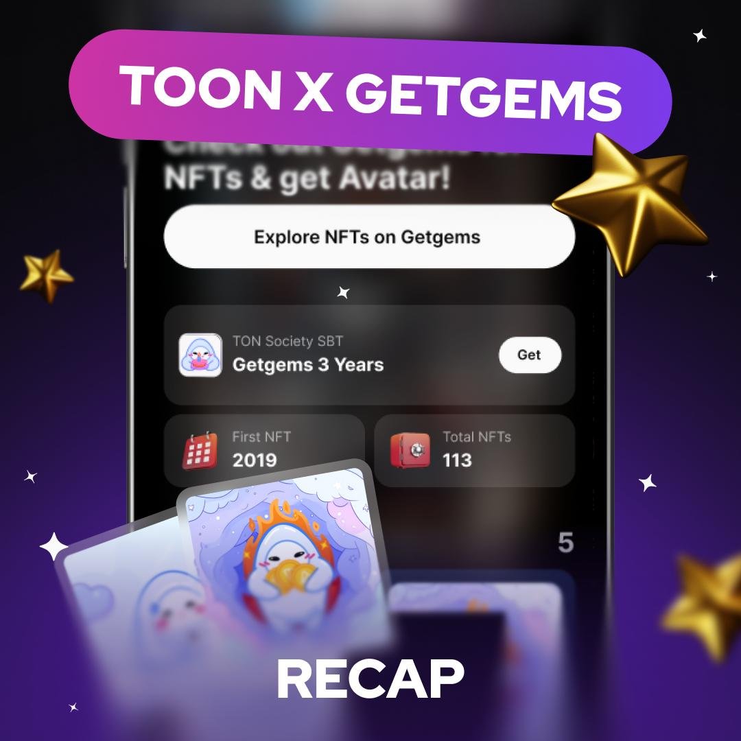 ToON Nation (@toon_nation_app) on Twitter photo ToON x Getgems: Collab Recap ๐
Our collab with <a href="/getgemsdotio/">Getgems ๐ - TON NFT Marketplace</a> was pure joy โ the amazing team, the kindest community, and just so much good energy!
Hereโs a quick snapshot of user stats:
โญ๏ธ 49.1% shared their Avatar;
โญ๏ธ 31.7% claimed their SBT;
โญ๏ธ 40.6% collected at least one ToON x Getgems: Collab Recap ๐
Our collab with <a href="/getgemsdotio/">Getgems ๐ - TON NFT Marketplace</a> was pure joy โ the amazing team, the kindest community, and just so much good energy!
Hereโs a quick snapshot of user stats:
โญ๏ธ 49.1% shared their Avatar;
โญ๏ธ 31.7% claimed their SBT;
โญ๏ธ 40.6% collected at least one