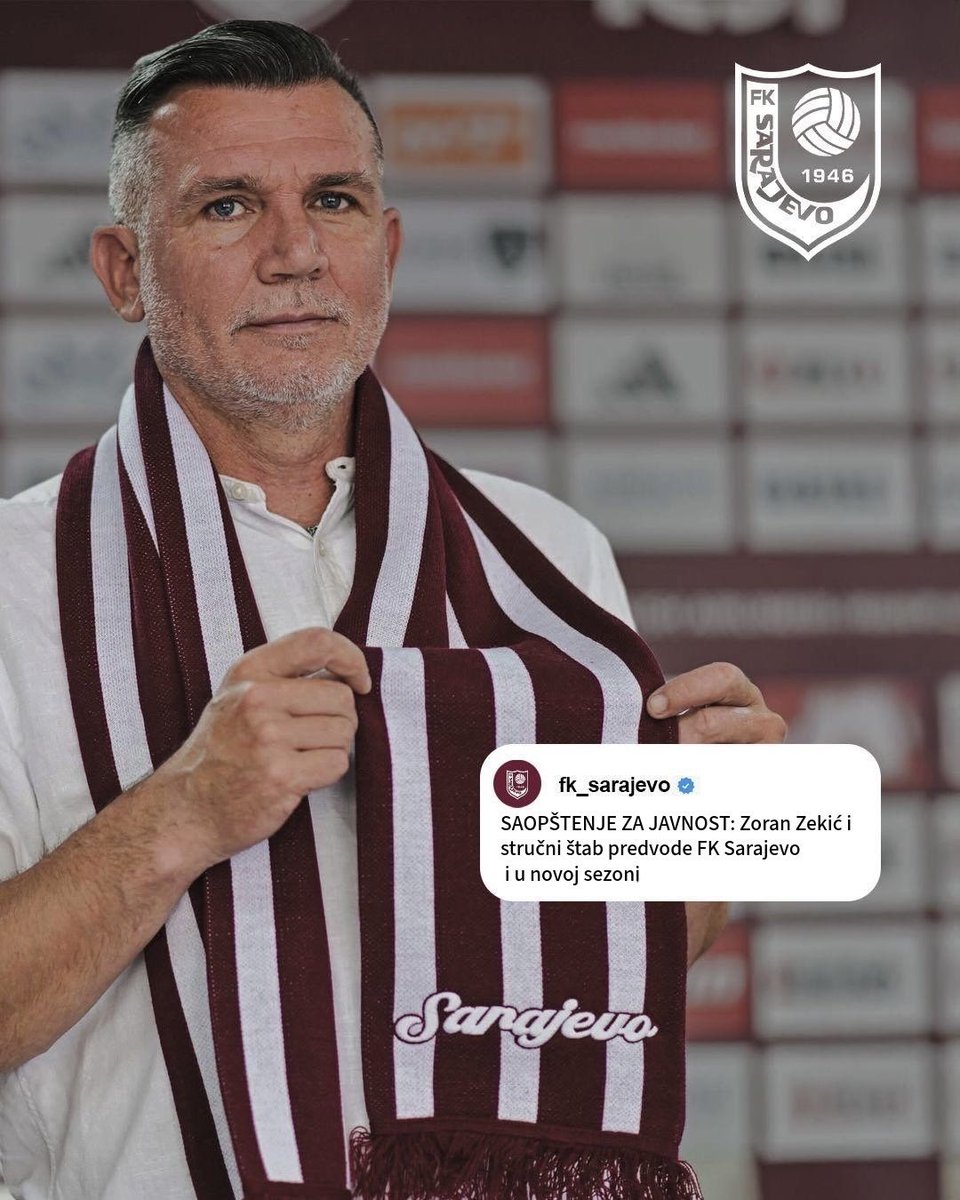 Zoran Zekić i stručni štab predvode FK Sarajevo i u novoj sezoni.

Put je jasan, sretno šefe! 🫡