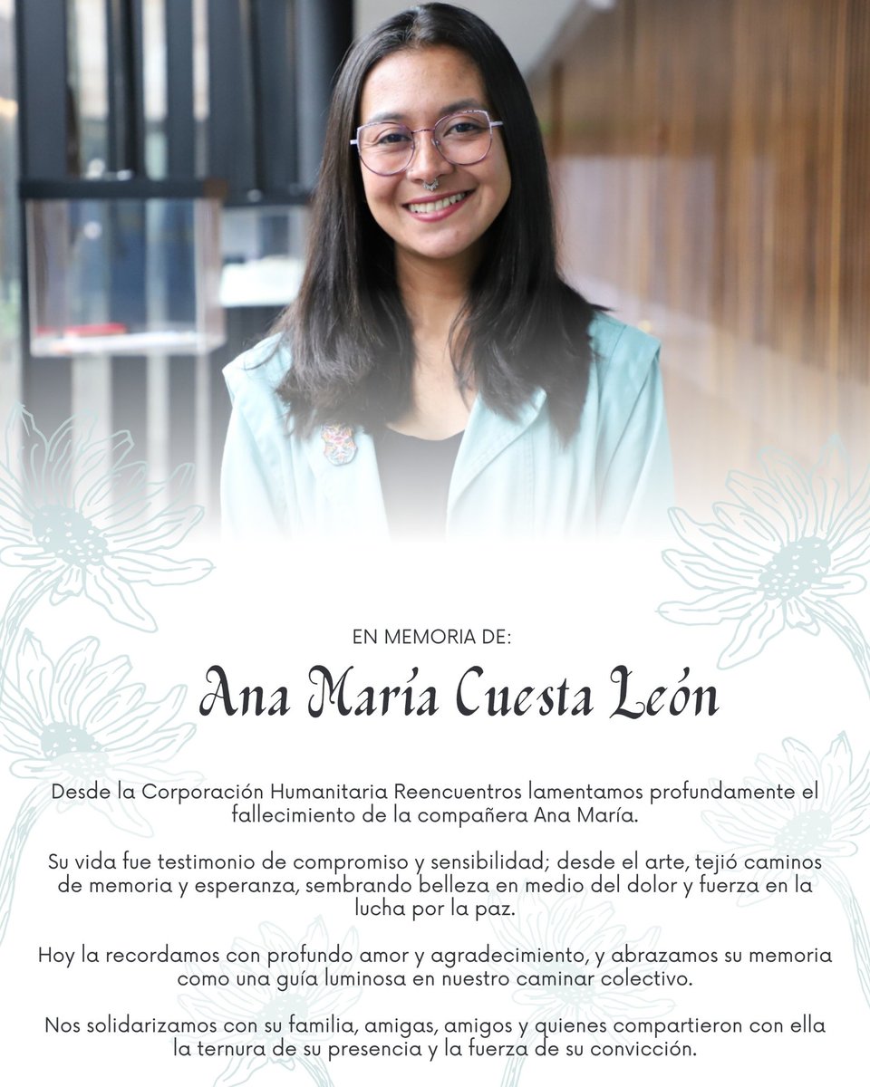 Desde la Corporación Humanitaria Reencuentros lamentamos profundamente el fallecimiento de la compañera Ana María.

Nos solidarizamos con su familia, amigas, amigos y quienes compartieron con ella la ternura de su presencia y la fuerza de su convicción.✨