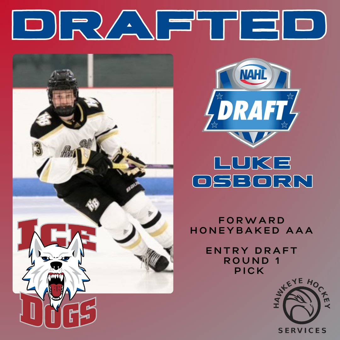 HockeyHawkeye's tweet photo. Congrats to 2008 F Luke Osborn on being selected by the @fbx_IceDogs in the @NAHLHockey #EntryDraft!  Luke played last season for the @HoneyBakedHC! #HHS https://t.co/DNPZEQwwvI