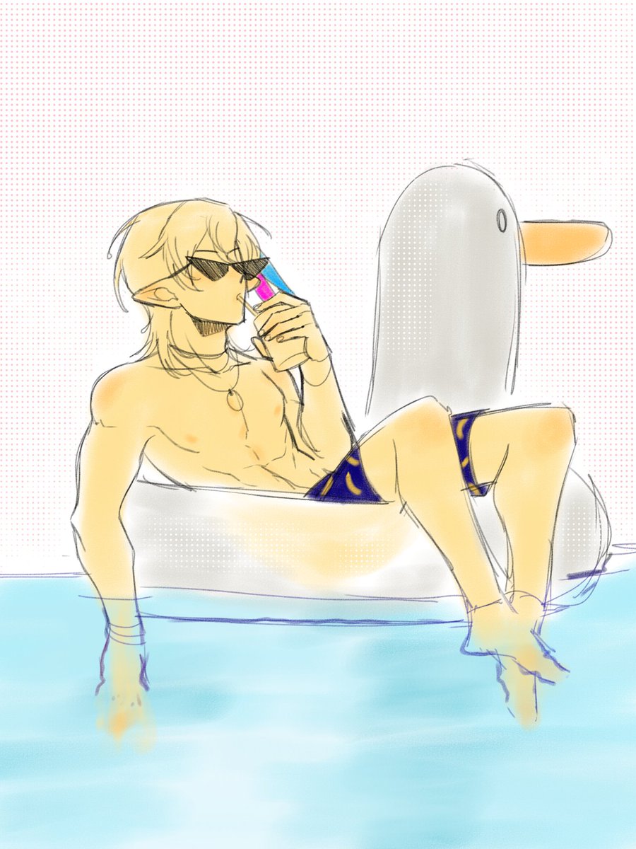 solan_mpc's tweet image. #PoolFruiParty_MPCss5
(ถึงจะช้าแต่ก็มานะ!)

ขี่เป็ดยาง นอนดูดน้ำสบายใจพร้อมกางเกงว่ายน้ำลายกล้วยและแว่นดำที่น่าจะไปจิ้กมาจากคนแถวๆนั้น

ถ้ามาว่ายน้ำใกล้ๆอาจจะมีทรายติดตามตัวคุณเข้าก็ได้!?!