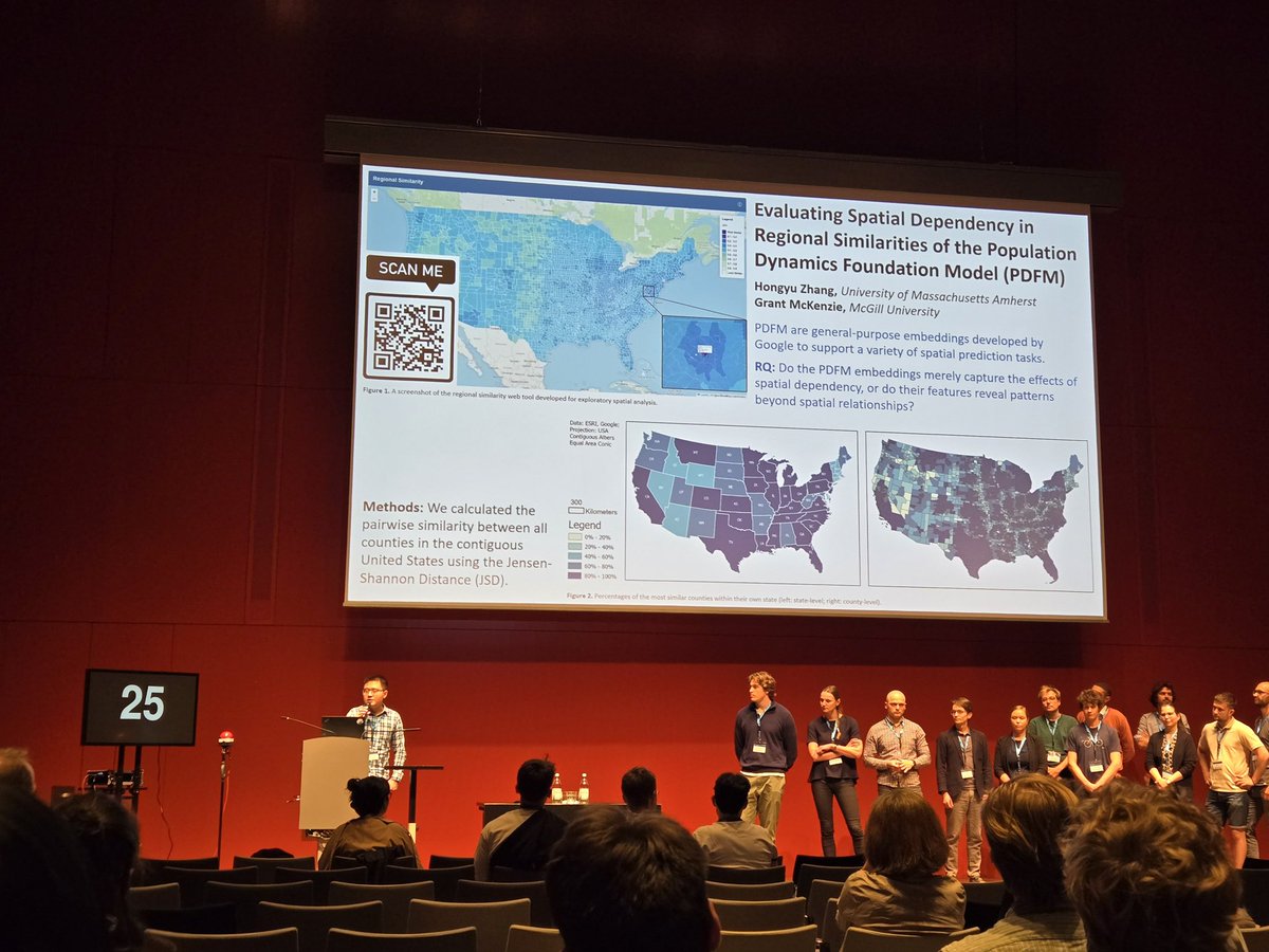 Happy to be part of the lightning talks at #AGILE2025 in Dresden, discussing spatial dependency in regional similarities of the Population Dynamics Foundation Model (PDFM). 
Paper: doi.org/10.5281/zenodo…
Tool: hyz.one/regional-simil…