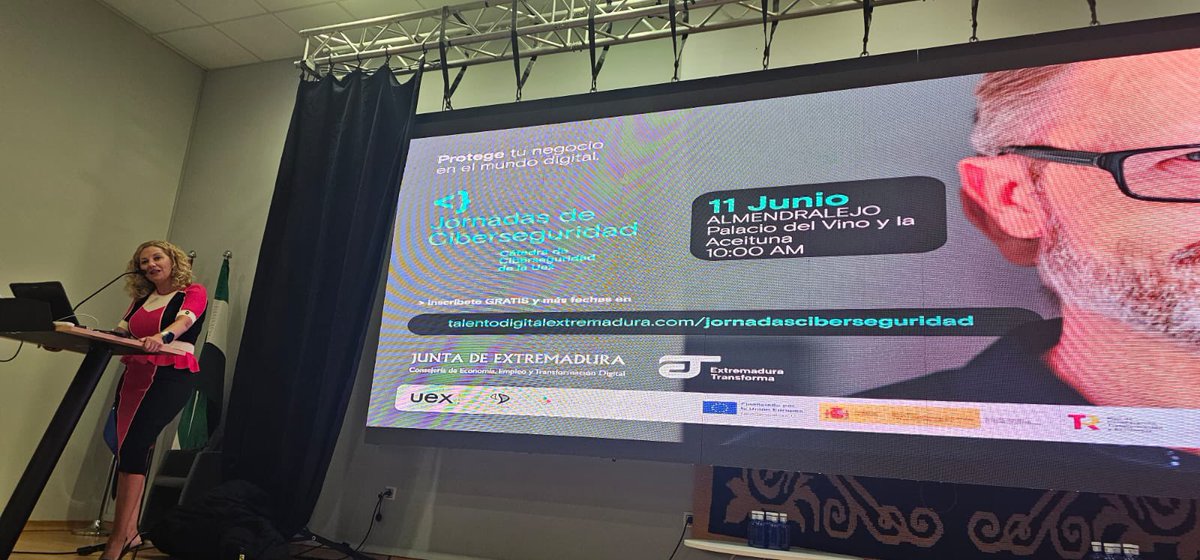 Pablo Gª Rguez (@pablogarguez) on Twitter photo Hoy estuvimos en #Almendralejo con la <a href="/CamaradeBadajoz/">Cámara de Comercio de Badajoz</a> <a href="/DGDigitalEx/">Digitalización Regional de Extremadura</a> y el <a href="/AlcaldiaAlm/">Ayuntamiento Almendralejo</a> en las jornadas de #ciberseguridad de la cátedra <a href="/ciber_uex/">Cátedra Ciberseguridad INCIBE-UEx-EPCC</a> de <a href="/INCIBE/">INCIBE</a> contando casos de uso para nuestras empresas, buscando colaboraciones, difusión, formación, investigación, etc. Hoy estuvimos en #Almendralejo con la <a href="/CamaradeBadajoz/">Cámara de Comercio de Badajoz</a> <a href="/DGDigitalEx/">Digitalización Regional de Extremadura</a> y el <a href="/AlcaldiaAlm/">Ayuntamiento Almendralejo</a> en las jornadas de #ciberseguridad de la cátedra <a href="/ciber_uex/">Cátedra Ciberseguridad INCIBE-UEx-EPCC</a> de <a href="/INCIBE/">INCIBE</a> contando casos de uso para nuestras empresas, buscando colaboraciones, difusión, formación, investigación, etc.