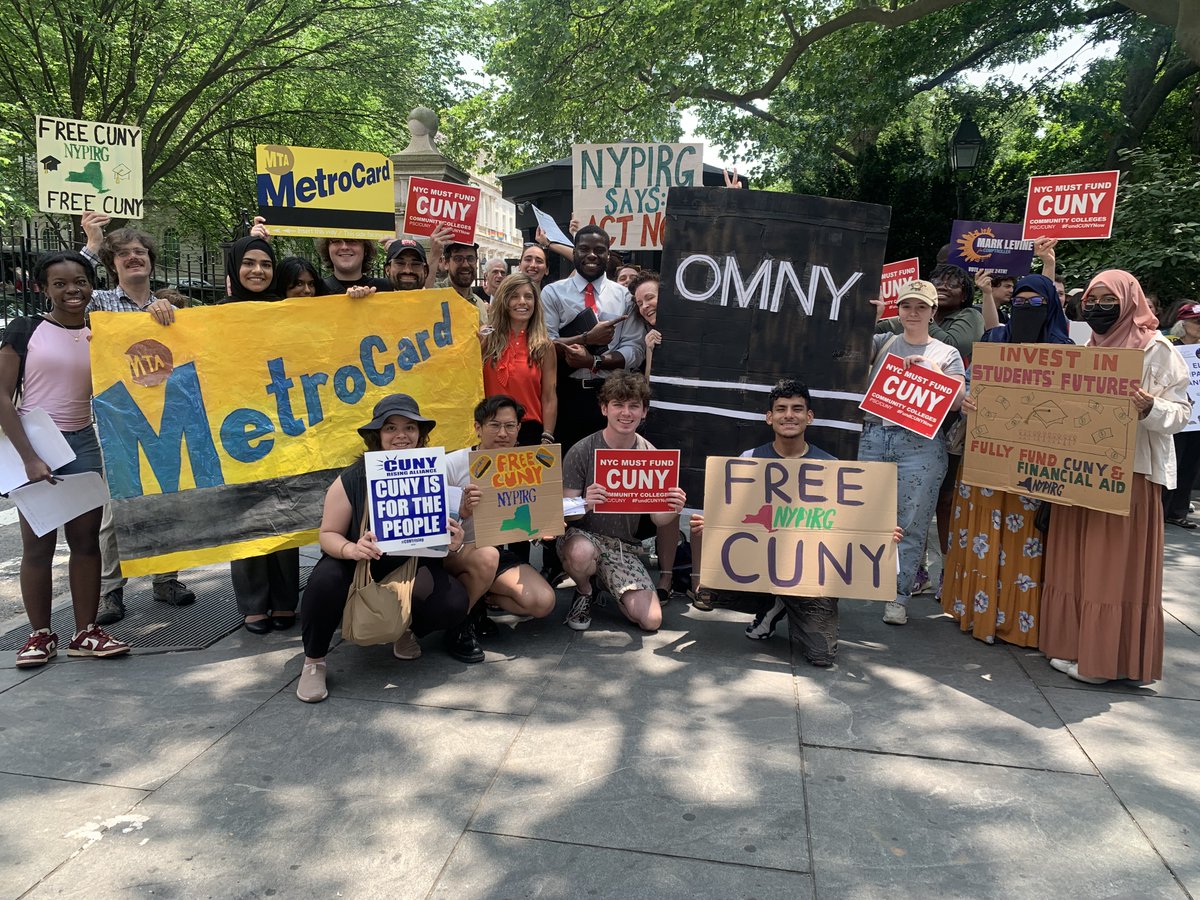 On Wednesday June 11th, <a href="/NYPIRG/">NYPIRG</a> and our allies gathered at City Hall for CUNY at the Council! As NYC's budget process unfolds through June, we advocated in support of CUNY opportunity programs, student scholarships, student services, and free student MetroCards. 🎓💵