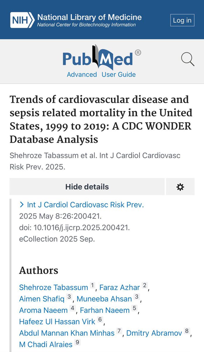 Shehroze Tabassum, M.D. (@shehroze279) on Twitter photo 📢 Our analysis regarding CVD and sepsis-related mortality in the U.S. has been published!
Grateful to mentors and team for their invaluable collaboration!
<a href="/HafeezHassan20/">Hafeez Hassan, MD RPVI FACC FESC FSCAI</a> <a href="/AbdulMannan5465/">Abdul Mannan Khan Minhas</a> <a href="/DmitryAbramovMD/">Dmitry Abramov</a> <a href="/chadialraies/">Chadi Alraies, MD FACC FSCAI</a> <a href="/farhannaee12029/">Farhan Naeem</a> <a href="/FARAZAZHAR20/">Faraz Azhar</a> <a href="/aimenshafiq_/">Aimen Shafiq</a> 📢 Our analysis regarding CVD and sepsis-related mortality in the U.S. has been published!
Grateful to mentors and team for their invaluable collaboration!
<a href="/HafeezHassan20/">Hafeez Hassan, MD RPVI FACC FESC FSCAI</a> <a href="/AbdulMannan5465/">Abdul Mannan Khan Minhas</a> <a href="/DmitryAbramovMD/">Dmitry Abramov</a> <a href="/chadialraies/">Chadi Alraies, MD FACC FSCAI</a> <a href="/farhannaee12029/">Farhan Naeem</a> <a href="/FARAZAZHAR20/">Faraz Azhar</a> <a href="/aimenshafiq_/">Aimen Shafiq</a>