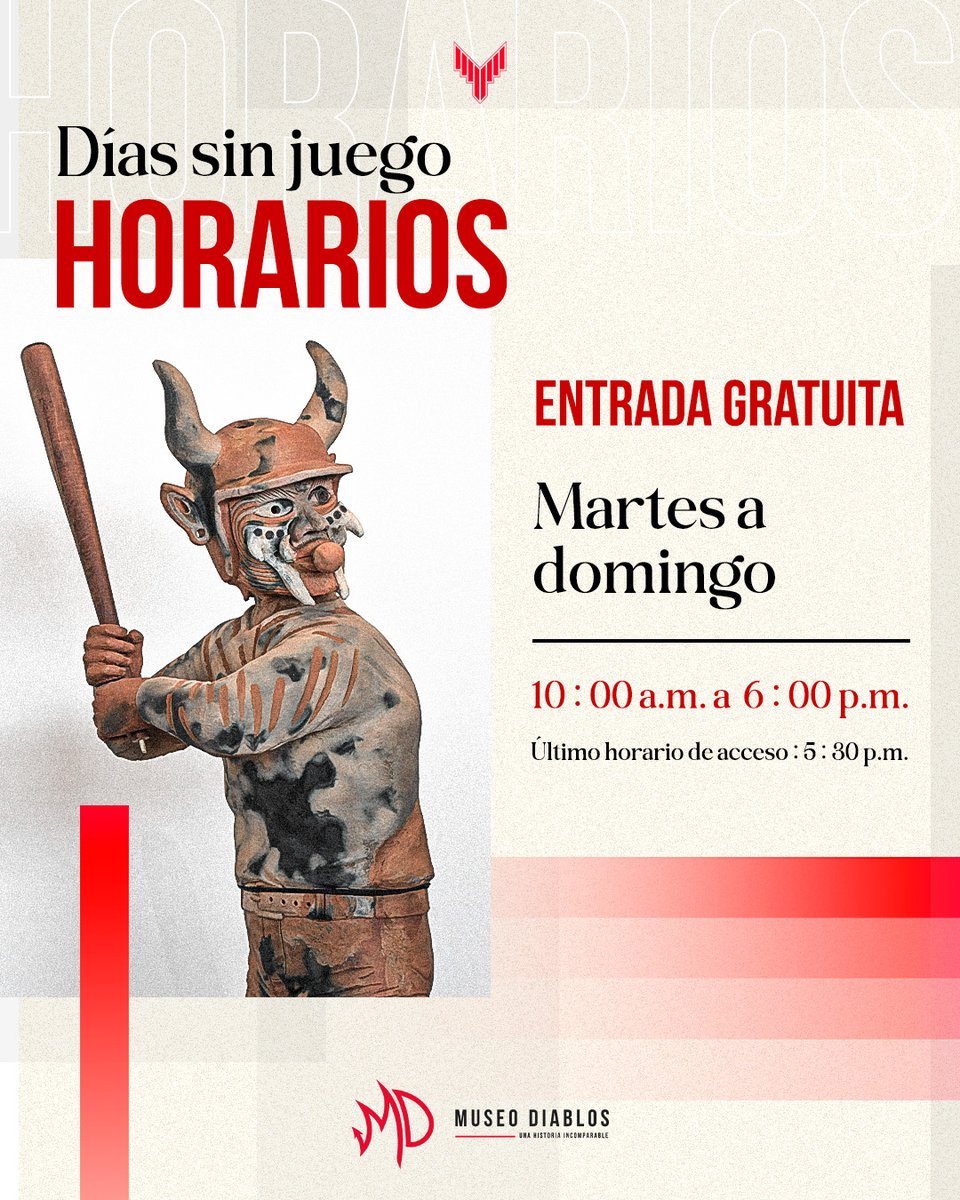 ¡El infierno sigue abierto! Visita el #MuseoDiablos en estos horarios cuando los Diablos no están en casa.👇🔥