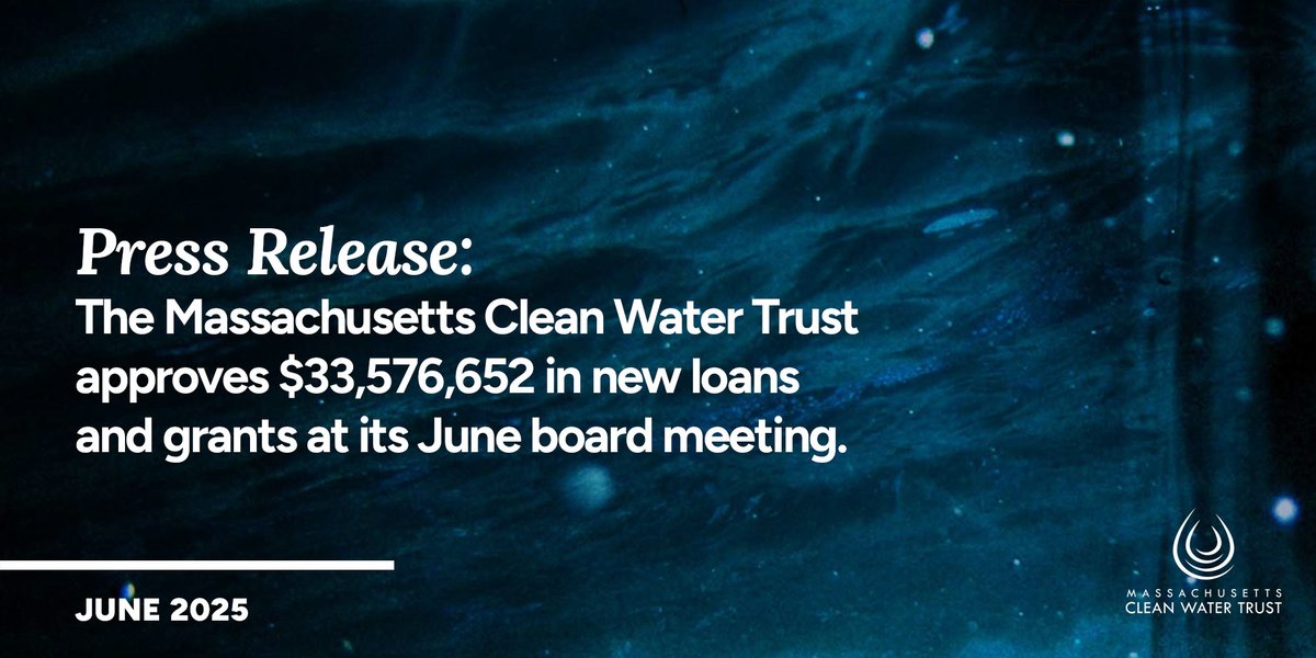 The Massachusetts Clean Water Trust approved roughly $33 million in new low-interest loans and grants at its June Board of Trustees Meeting. Read the press release here: bit.ly/3HAKMjz <a href="/MassTreasury/">Deborah Goldberg</a>  <a href="/MassDEP/">MassDEP</a>  #cleanwater #drinkingwater