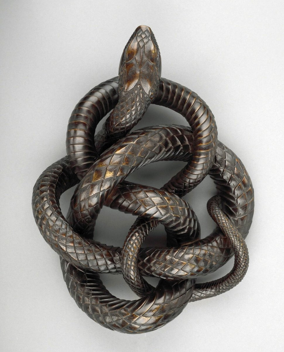 Bronze sculpture of a single snake intricately knotted upon itself, South Germany or North Italy, late 16th – early 17th century AD. Collection: Wallace Collection, London.

Cast by the lost-wax process and then finely chiselled, this bronze depicts a life-sized serpent whose