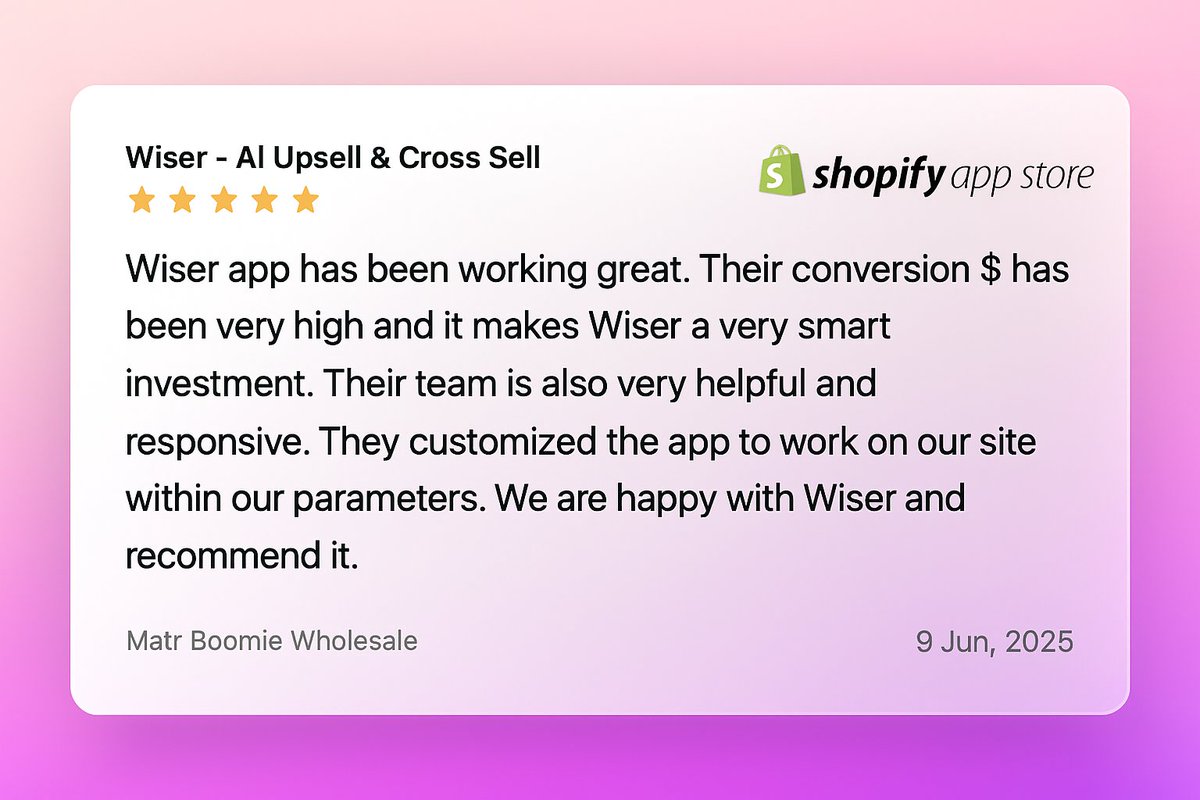 iamitporwal's tweet photo. Love hearing feedback like this from brands we admireβ¨
@MatrBoomie has been using Wiser AI for product recommendations on their Shopify store β and itβs driving real results π
Appreciate the kind words and the trust! π
https://t.co/Vdwk0Ymk4N
#Shopify #DTC #WiserAI #CustomerLove