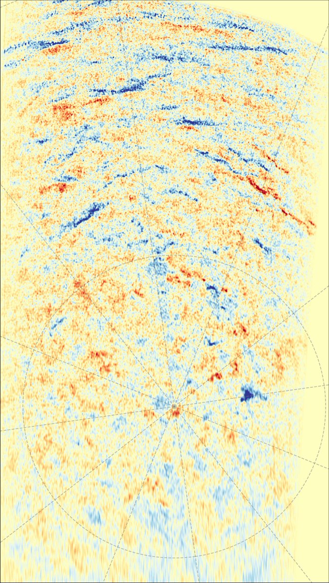 estelsiplanetes's tweet photo. Arriben els primers resultats de l'òrbita inclinada de la nau Solar Orbiter de l'ESA que permet observar, per primer cop, el pol sud del Sol.
I és un caos!
Un desgavell magnètic, on es mesclen desordenadament polaritats oposades, com si en un imant barregessis el pol nord i sud (color blau i vermell a la imatge)
...
Crèdit: ESA