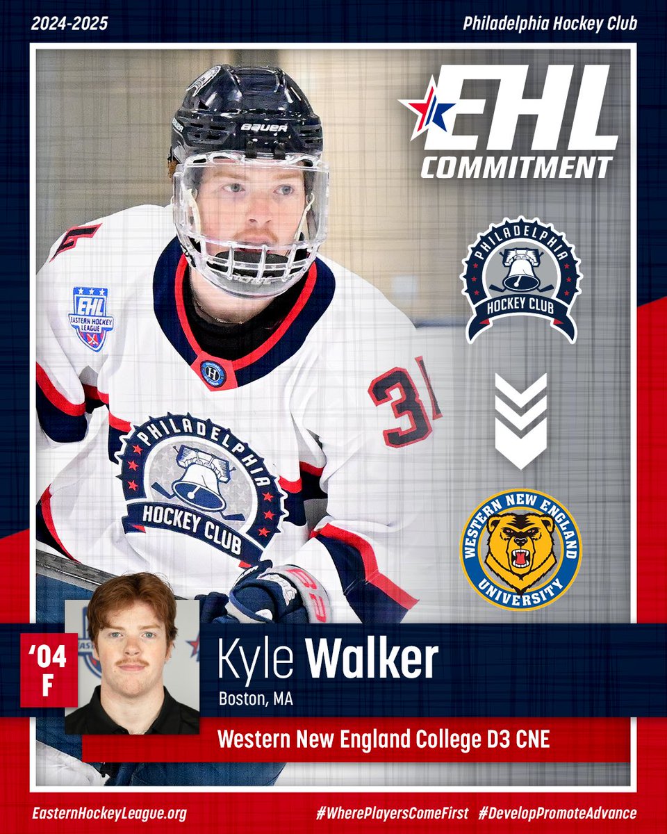 Kyle Walker Commits to Western New England  

PHC Forward to join Golden Bears for 2025-2026 Season.

🔗: Link in bio and at easternhockeyleague.org

#WherePlayersComeFirst | #DevelopPromoteAdvance