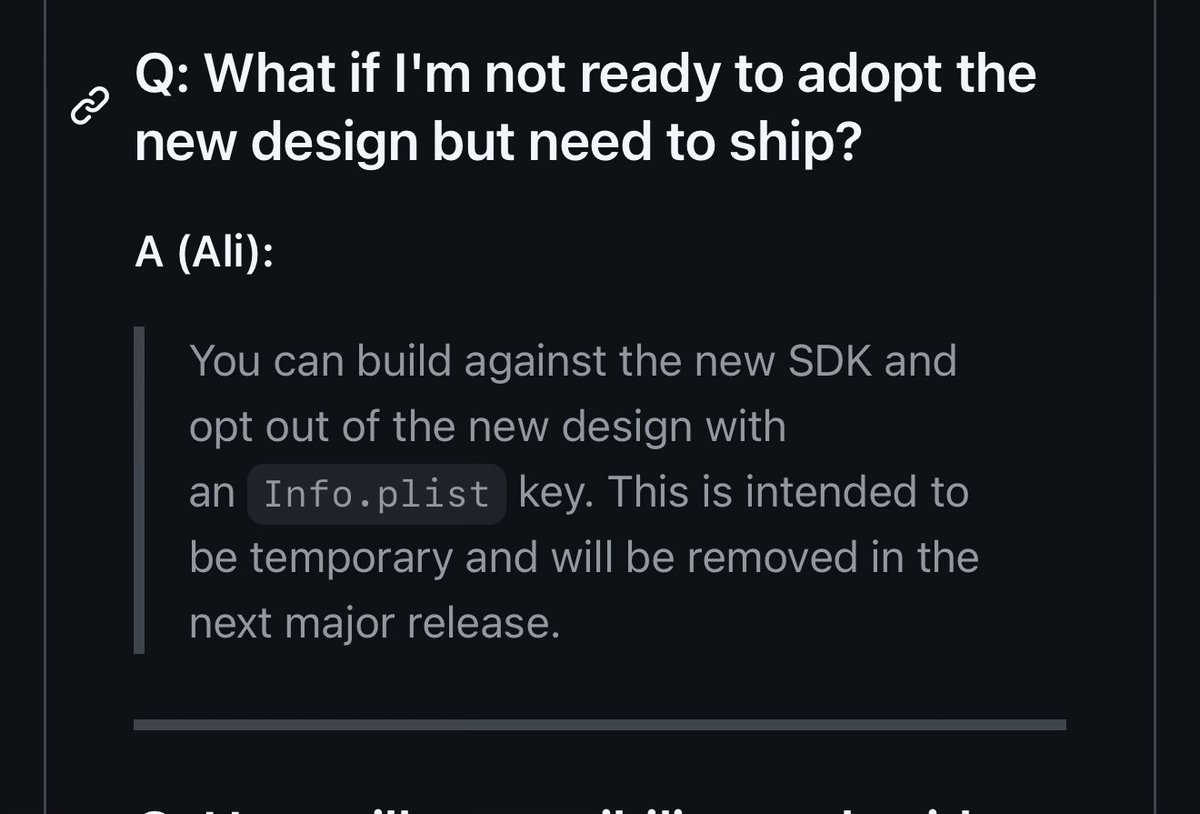Dylan (@dylanmcd8) on Twitter photo FINALLY A PUBLIC SUBTITLE API
Also nice to see that you can built with the latest SDK but opt out of the new design for now. Probably gonna do this with <a href="/SchoolAssistApp/">School Assistant</a> for now since I was in the middle of some significant changes and need to rework some stuff for iOS 26. FINALLY A PUBLIC SUBTITLE API
Also nice to see that you can built with the latest SDK but opt out of the new design for now. Probably gonna do this with <a href="/SchoolAssistApp/">School Assistant</a> for now since I was in the middle of some significant changes and need to rework some stuff for iOS 26.