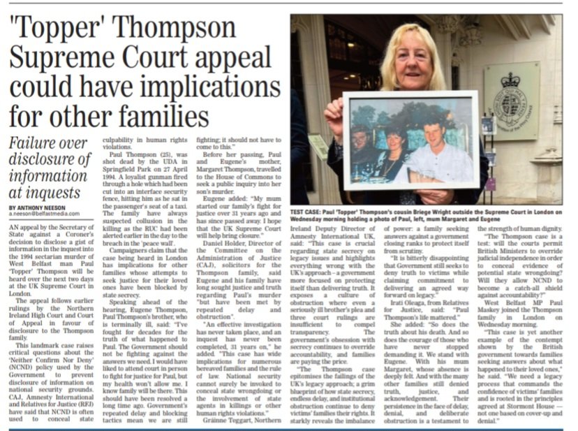 'Topper' Thompson
Supreme Court appeal
could have implications
for other families

Failure over disclosure of information at inquests
<a href="/RelsForJustice/">Relatives 4 Justice #NeverGivingUp</a>