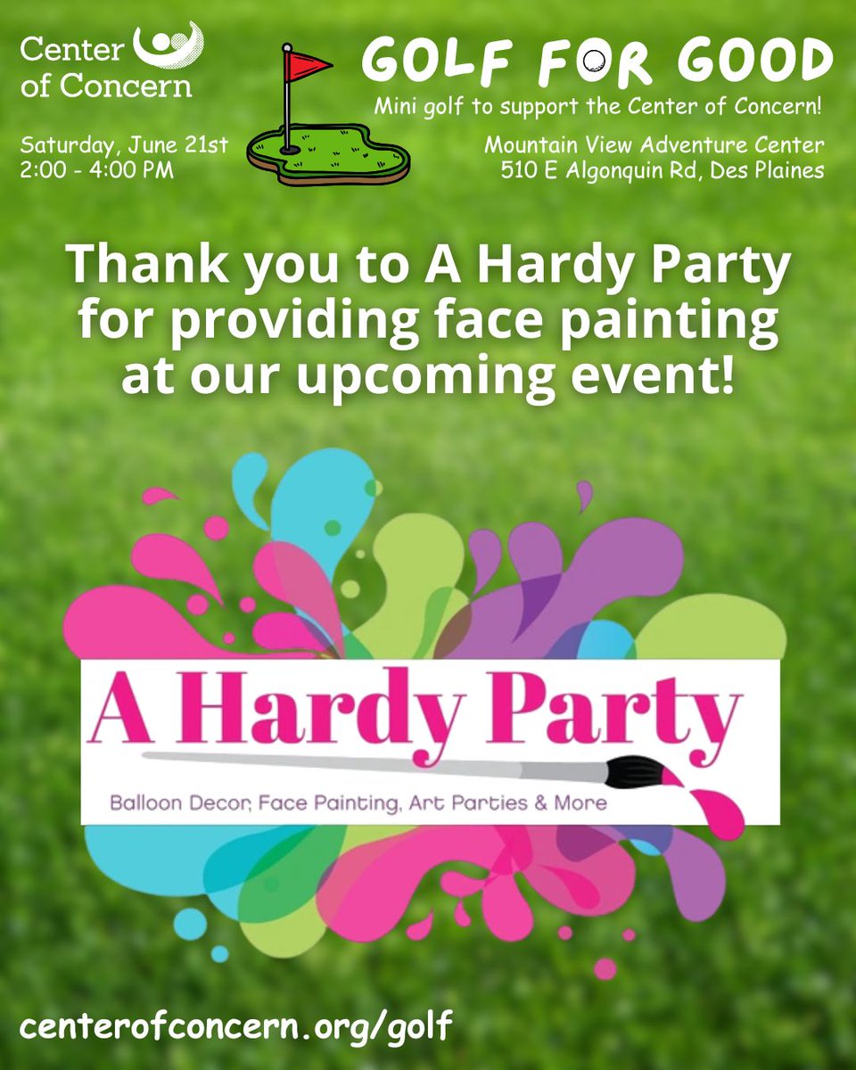Thank you to A Hardy Party for providing face painting at our upcoming mini golf event! ⛳️  centerofconcern.org/golf