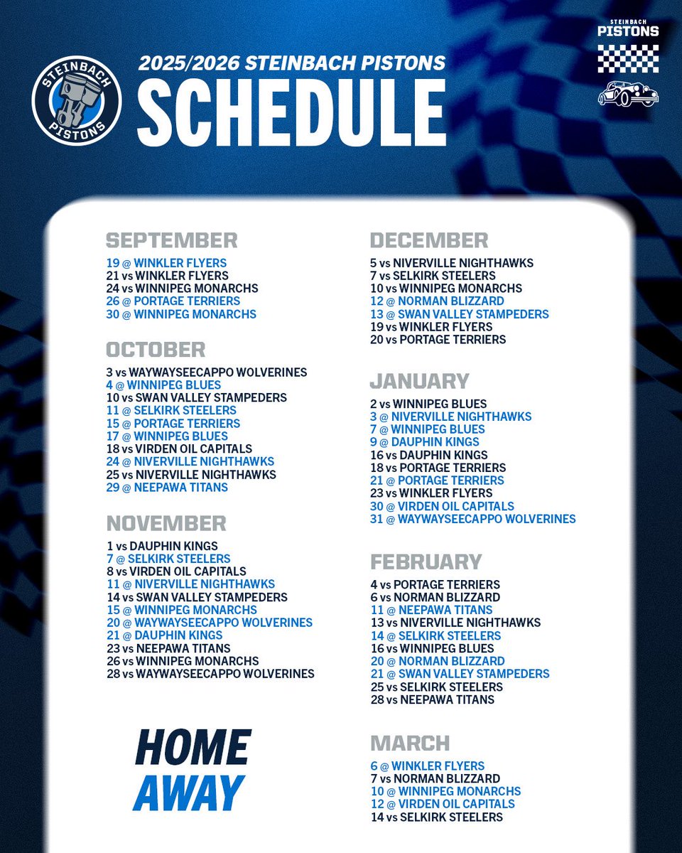 🚨NEWS🚨

Here’s a look at the Pistons full schedule for the 2025-26 season! 

We can’t wait to welcome you for our first full season at the @southeasteventcentre ! 

Join your community and get your season tickets today! Go to tickets.steinbachpistons.ca. 

#PistonsHockey