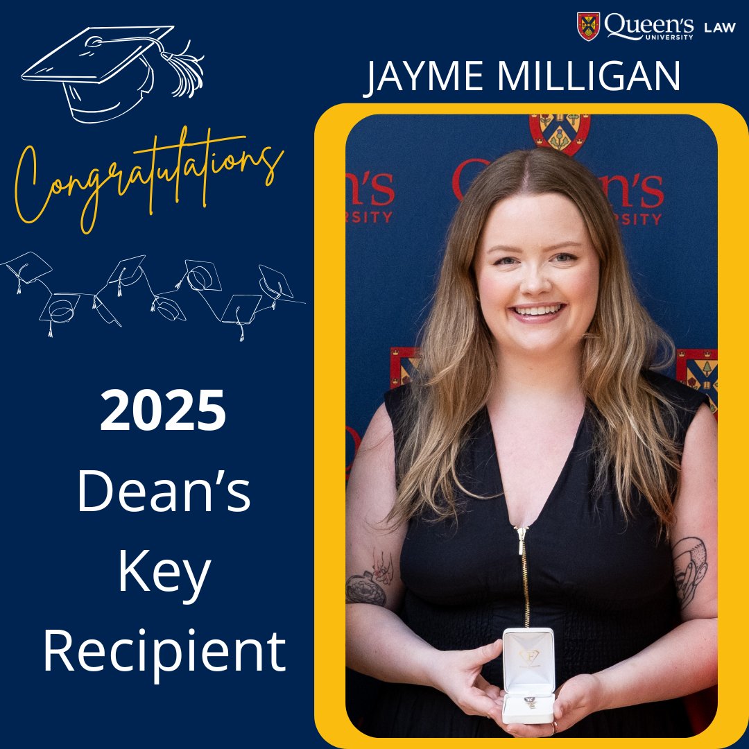 Queen's Law (@queensulaw) on Twitter photo Congratulations to Jayme Milligan, Law’25, on receiving a 2025 Queen’s Law Dean’s Key for best embodying community values, collegiality, professionalism, service, and academic excellence! Jayme will be articling with Walker Sorensen LLP in Toronto.
<a href="/ColleenFlood2/">Colleen M. Flood</a> Congratulations to Jayme Milligan, Law’25, on receiving a 2025 Queen’s Law Dean’s Key for best embodying community values, collegiality, professionalism, service, and academic excellence! Jayme will be articling with Walker Sorensen LLP in Toronto.
<a href="/ColleenFlood2/">Colleen M. Flood</a>