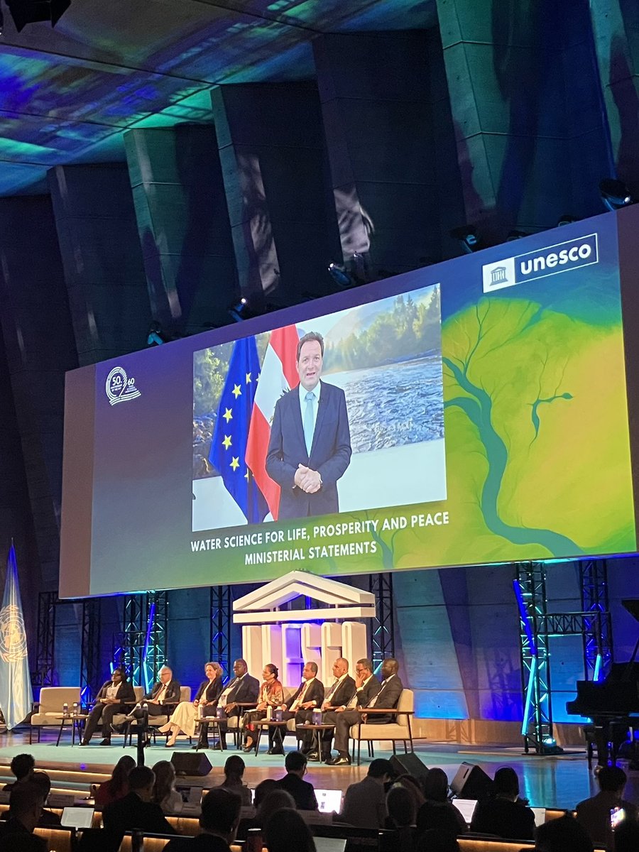 AustriaatUNESCO's tweet photo. Celebrating 50 years of UNESCOs Intergovernmental Hydrological Programme / 60 years of Water Sciences on 11 June 💦

🇦🇹 proudly contributed with a video message by Federal Minister Norbert Totschnig &amp; the handover of a Coffee Table Book by Helmut Habersack, Chair of IHP Council https://t.co/NJH1zcLzaE