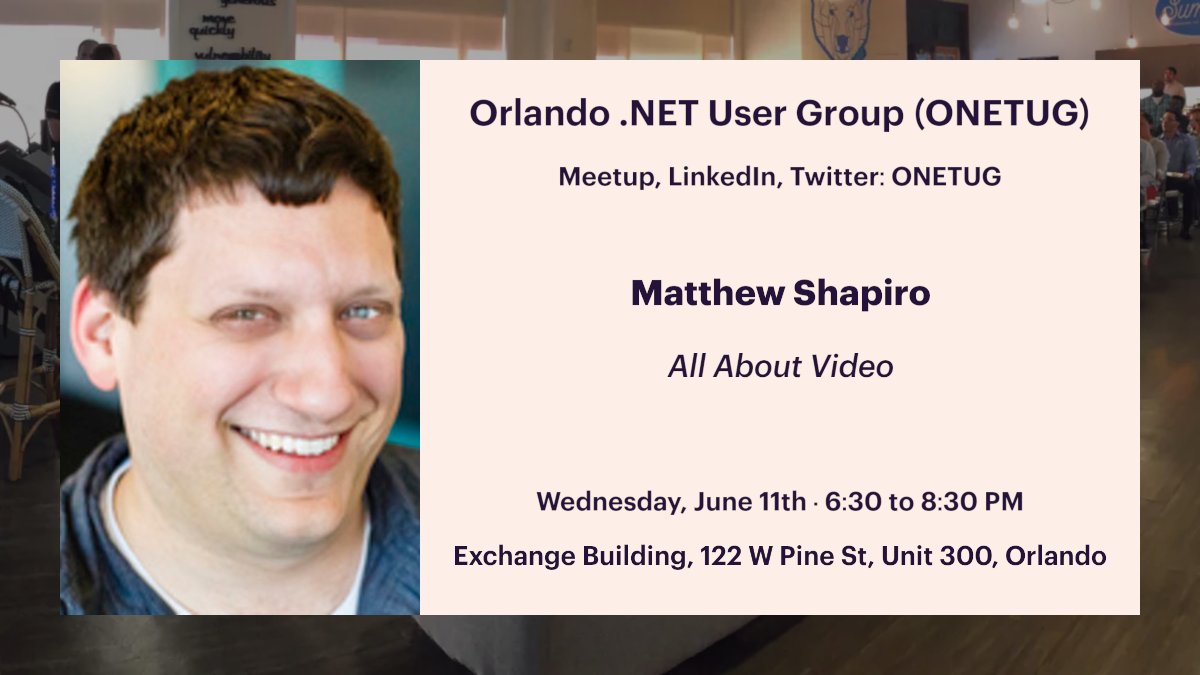 Join us downtown tonight at 6:30 PM to hear Matthew Shapiro tell us "All About Video".
Details here: meetup.com/onetug/events/…