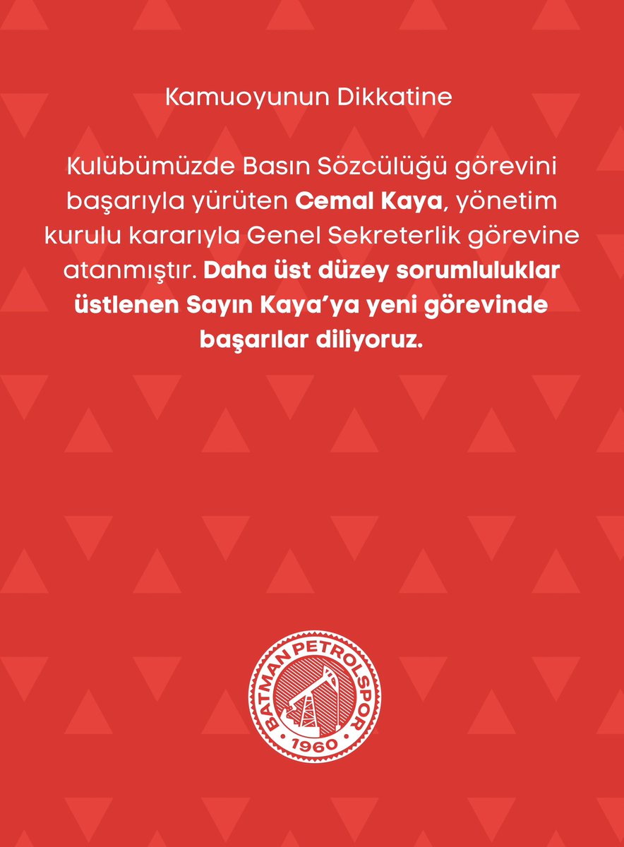 Kamuoyunun Dikkatine 

Kulübümüzde Basın Sözcülüğü görevini başarıyla yürüten Cemal Kaya, yönetim kurulu kararıyla Genel Sekreterlik görevine atanmıştır. Daha üst düzey sorumluluklar üstlenen Sayın Kaya’ya yeni görevinde başarılar diliyoruz.