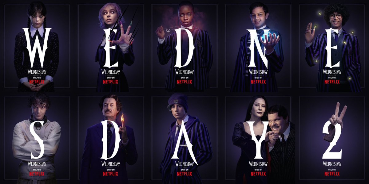 Os novos pôsteres individuais da 2ª temporada de 'WANDINHA'.