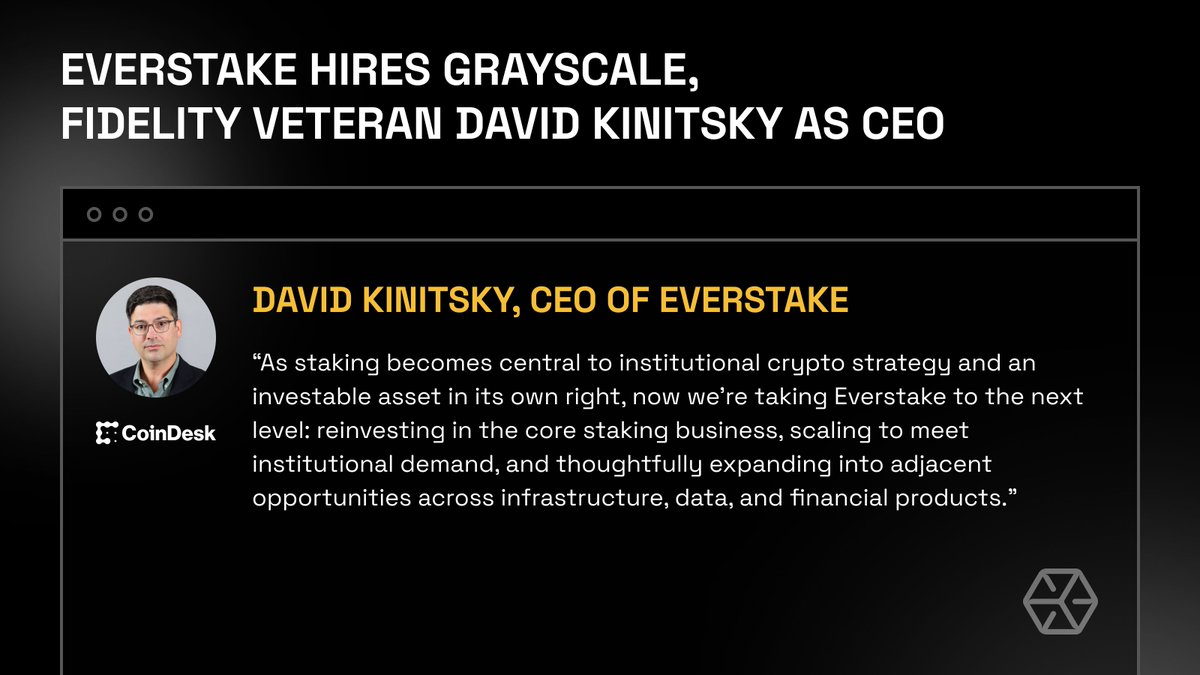 🏛️ As U.S. regulators acknowledge staking’s role in the digital economy, Everstake is scaling its institutional capabilities.

We’re excited to have David Kinitsky — former Grayscale GM and exec at Kraken Bank &amp; Circle — join as CEO to lead our institutional evolution.

🔗 Read