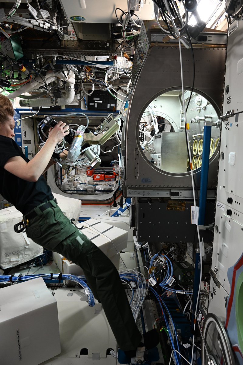 Astro_Ayers's tweet image. I got to install some hardware into our Microgravity Science Glovebox (MSG) this week! This is the Ring-Sheared Drop-IBP-2 experiment that studies the behavior of protein fluids in microgravity and tests computer models to predict that fluid’s behavior.
In microgravity, we can…