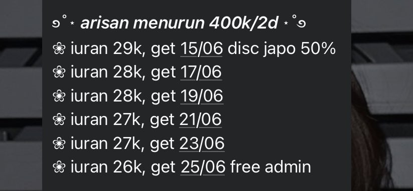 meifrnt's tweet photo. Avail arisan 400k get 15 juni ada um bisa potget https://t.co/Ob3CHsNXbS

#zonauangᅠ  #arisan https://t.co/u0Q2O8yz89