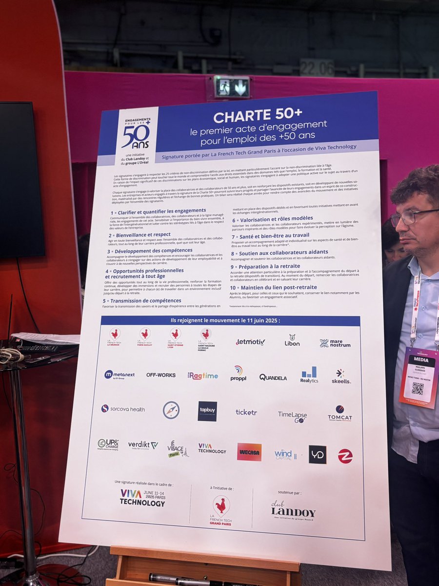 À <a href="/VivaTech/">Viva Technology</a> pour la signature de la Charte 50+ du Club Landoy avec <a href="/ClaraChappaz/">Clara Chappaz</a> et 60 acteurs de la tech. Le monde du numérique ne peut plus ignorer le défi de l’inclusion. 

Les 50+ sont une force : expérience, transmission, stabilité. 
Merci à celles et ceux qui s’engagent 💪