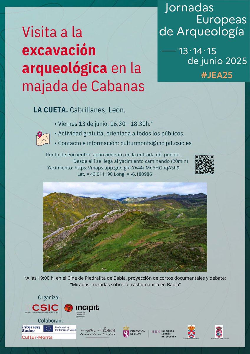 Instituto de Ganadería de Montaña (CSIC-ULE) (@igm_leon) on Twitter photo Los compañeros del <a href="/IncipitCSIC/">INCIPIT-CSIC</a> han preparado una visita a la excavación arqueológica en la maja de Cabanas.
Puedes apuntarte al bus que saldrá desde C/San Francisco, junto a gasolinera, que saldrá a las 12:00 en el correo:
museo.etnografico@dipuleon.es
Antes del 13 a la 13:00 Los compañeros del <a href="/IncipitCSIC/">INCIPIT-CSIC</a> han preparado una visita a la excavación arqueológica en la maja de Cabanas.
Puedes apuntarte al bus que saldrá desde C/San Francisco, junto a gasolinera, que saldrá a las 12:00 en el correo:
museo.etnografico@dipuleon.es
Antes del 13 a la 13:00