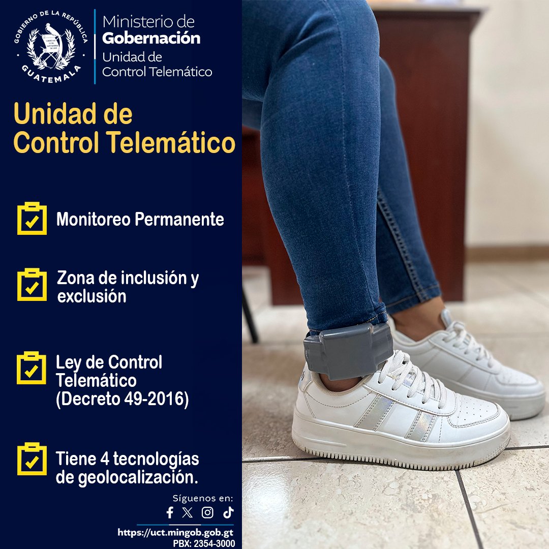 UCTMINGOB's tweet photo. Unidad de Control Telemático
✅Monitoreo permanente.
✅Zona de inclusión y exclusión.
✅Ley de Control Telemático Decreto 49-2016.
✅Tiene 4 tecnologías de geolocalización.
#ControlTelematico #JusticiaDigital #modernizaciónjudicial #SistemaPenitenciario https://t.co/Di3cIG1Nic