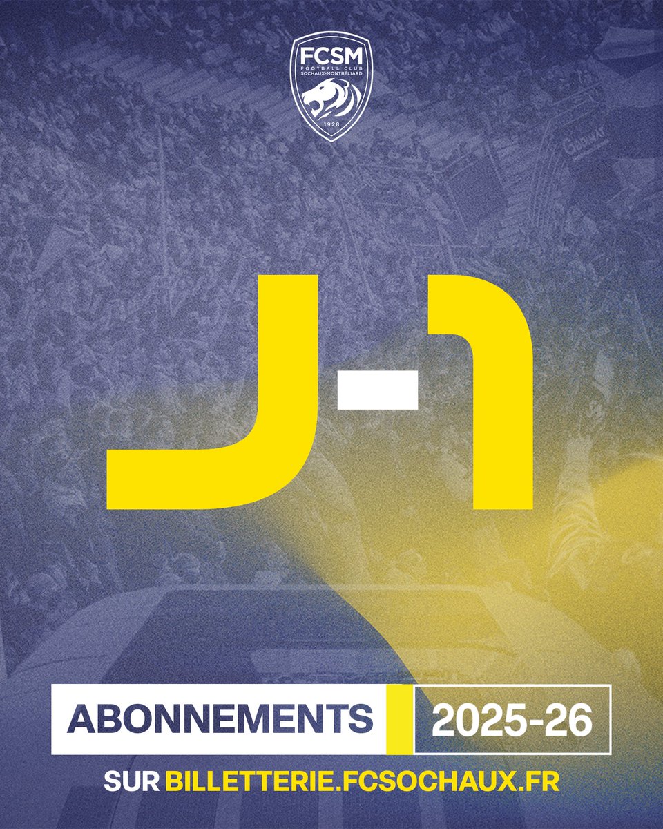 ⏳🎟️ 𝐉-𝟏 𝐚𝐯𝐚𝐧𝐭 𝐥’𝐨𝐮𝐯𝐞𝐫𝐭𝐮𝐫𝐞 𝐝𝐞 𝐥𝐚 𝐜𝐚𝐦𝐩𝐚𝐠𝐧𝐞 𝐝’𝐚𝐛𝐨𝐧𝐧𝐞𝐦𝐞𝐧𝐭𝐬 !

Rendez-vous dès demain sur billetterie.fcsochaux.fr pour vous (ré)abonner pour la saison 2025-2026 👀

#TOUSÀBONAL 💛💙
