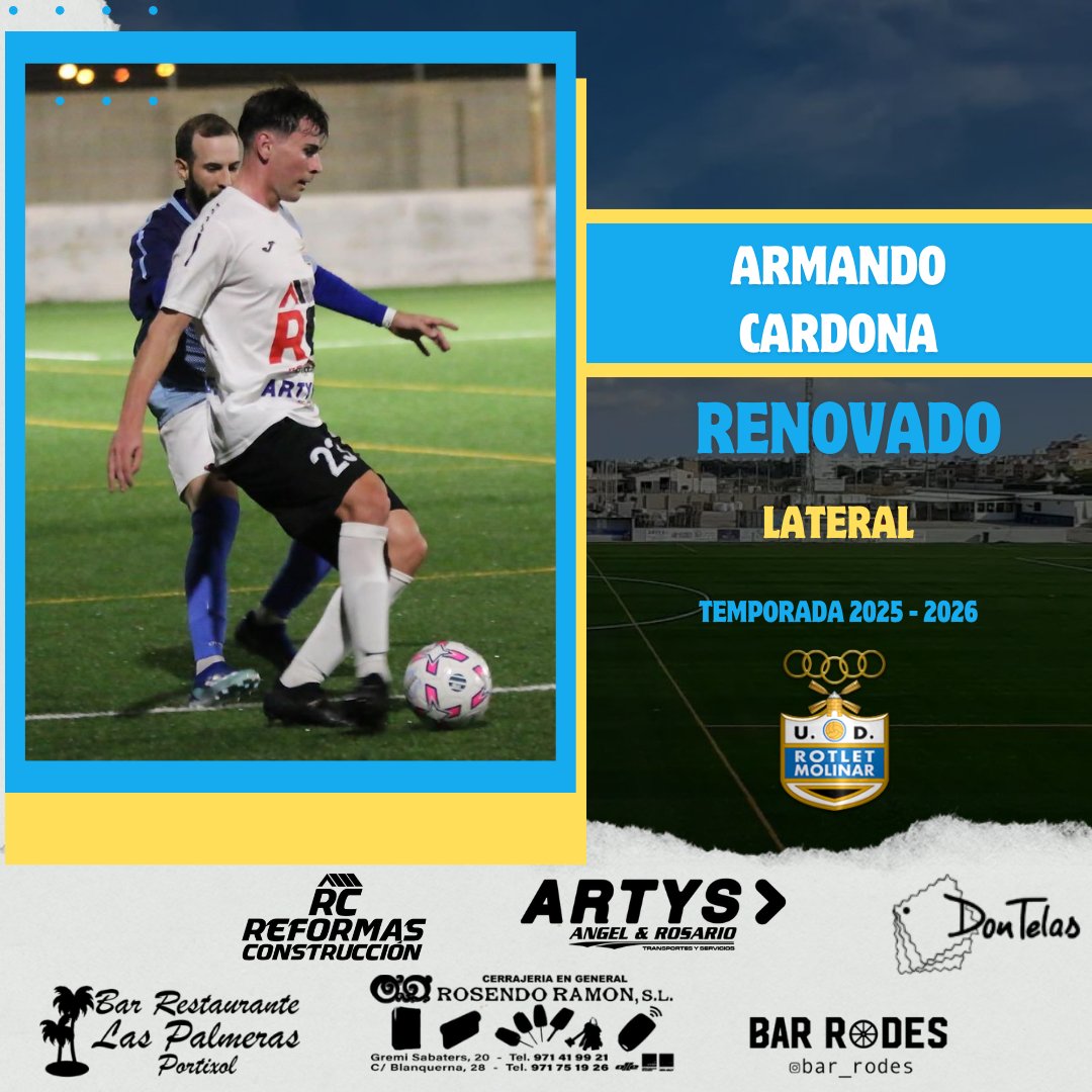 ⚫⚪ PRIMER EQUIPO 
🖋️ Armando Cardona ¡¡RENOVADO!!
Armando renueva siendo su 2ª Temporada.
Polivalencia con gran llegada por banda 🔪
🤍🖤#SomMolinar #TornamAmbForça