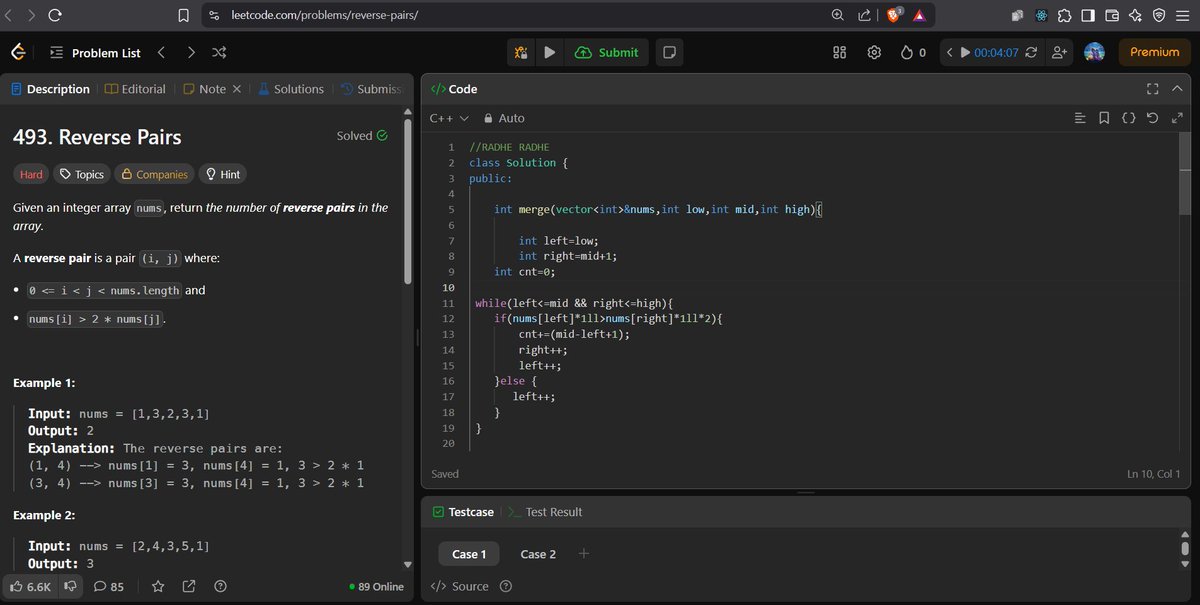lazycoder01's tweet image. Day 1 ✅
Done with the task of day 1 ,completed the day-3 section of @striver_79  sde sheet
and the last question Reverse Pairs was a very interesting one (used merge sort).

#100DaysOfCode  #SoftwareDevelopment #dsa #placement