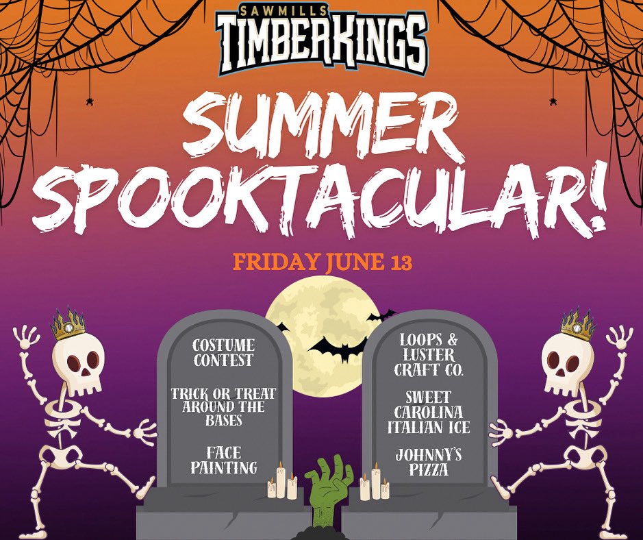 What’s better than Christmas in July? Halloween in June! 👻🎃
Come spend your Friday the 13th at the Timberkings Summer Spooktacular! Game starts at 7pm