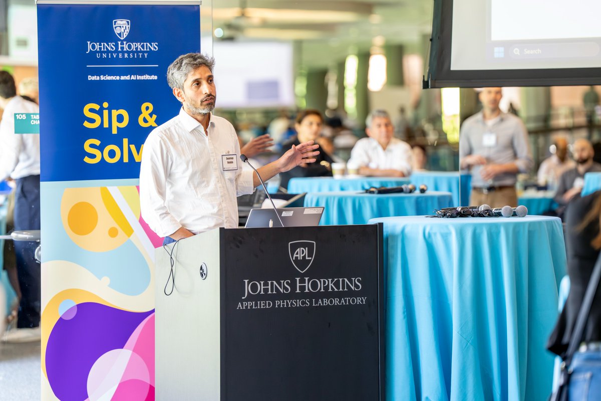 JHUMCEH's tweet image. Malone Center member Swaroop Vedula presented at the joint @HopkinsDSAI and @JHUAPL Sip &amp;amp; Solve event held last month. These evenings bring together distinguished faculty members from @JohnsHopkins to share insights into their work at the intersection of #ArtificialIntelligence.