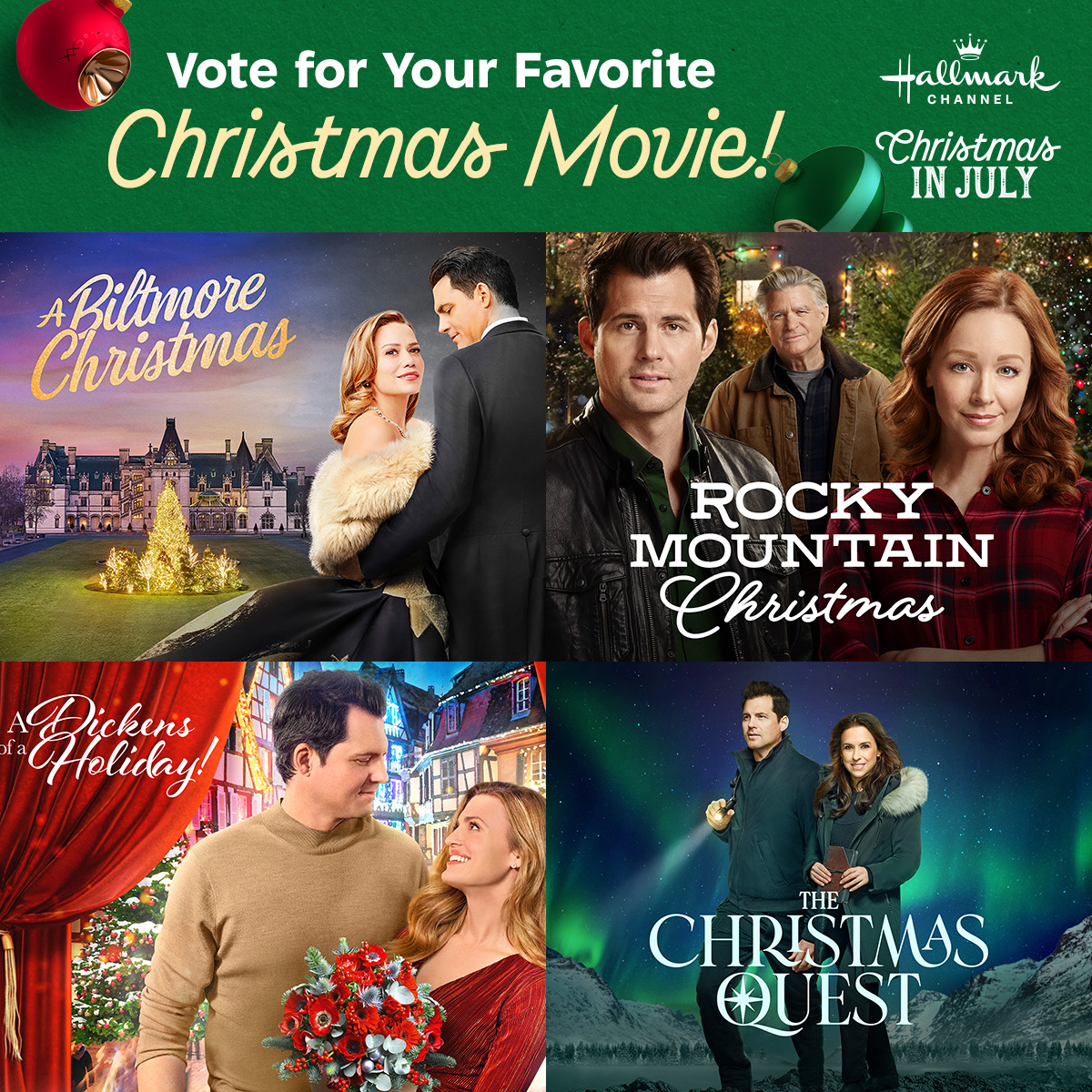 hallmarkchannel's tweet photo. Ready for your voice to be heard? Comment below with your vote for the Hallmark Channel Fan Favorite Marathon and see if your favorite makes it into #ChristmasInJuly! ๐
#ABiltmoreChristmas
#RockyMountainChristmas
#ADickensOfAHoliday
#TheChristmasQuest https://t.co/3AqKJfJk8C