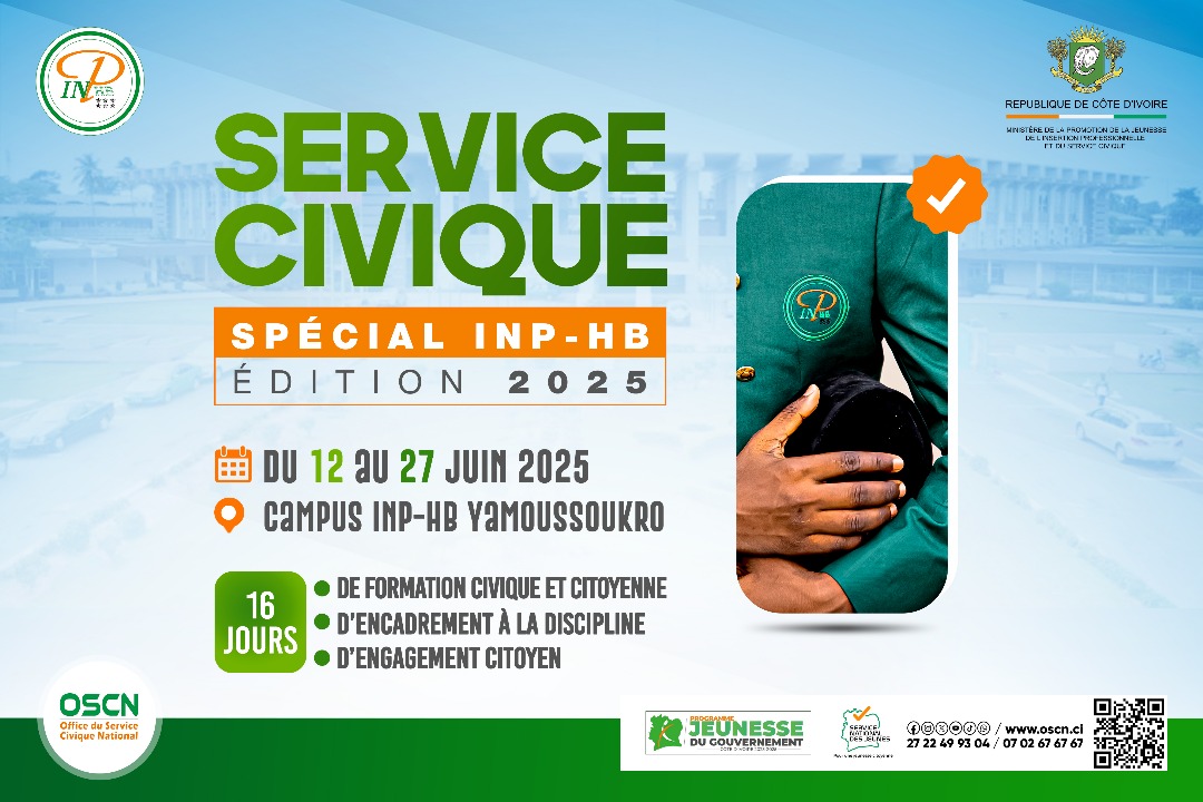 🎓🇨🇮 Du 12 au 27 juin 2025, l’INP-HB vibre au rythme du #ServiceCivique : 16 jours de civisme, discipline et engagement pour une jeunesse responsable ! 💪🏾🇨🇮 #OSCN #INPHB #JeunesseEngagée #CIV