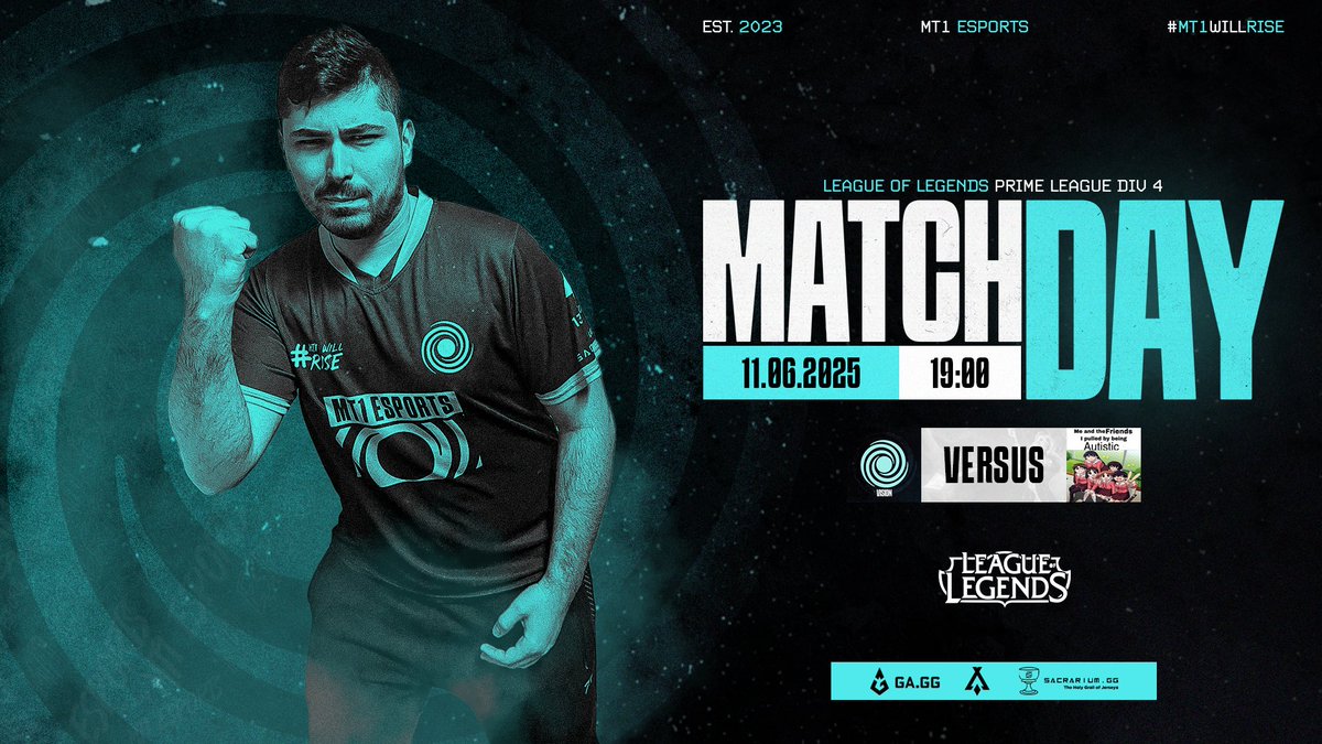 2. Spieltag und es wird sich schon um den 1. Platz gestritten. (Hoffentlich gibt es diesmal ein First Blood vor 14 Minuten)

🆚#BSEffortless
⏰19:00
🎙️Olli unser Held
📺twitch.tv/mt1_esports

#MT1WIN #MT1WILLRISE #MT1FORALL