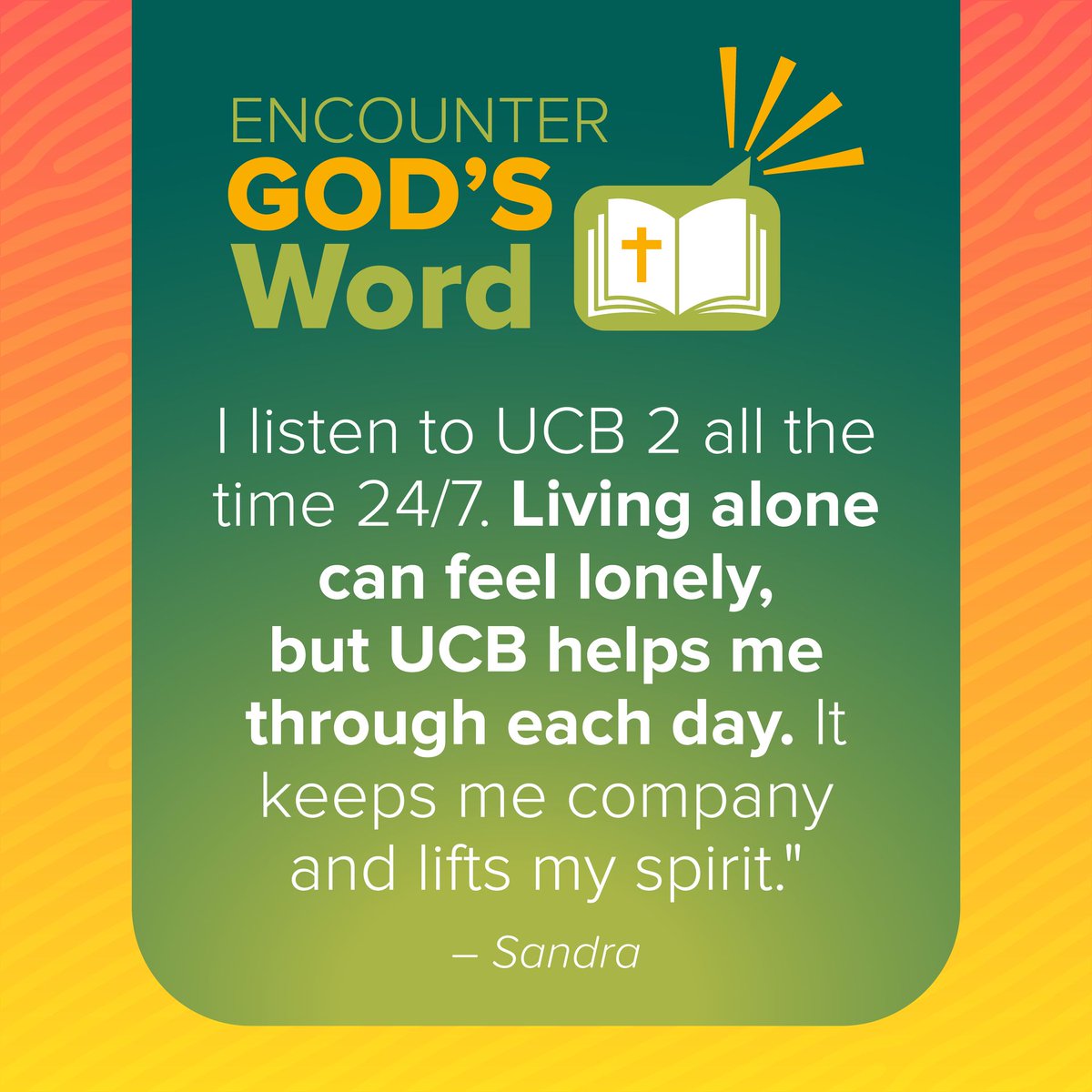 💛 For Sandra, UCB isn’t just radio — it’s family.
Help us keep the encouragement going for listeners like her.
👉 Give today: ucb.co.uk/give
