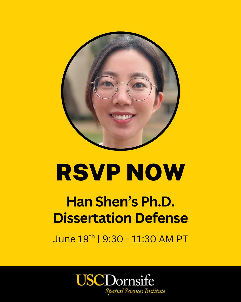 USC Spatial Sciences (@usc_ssi) on Twitter photo Join us for PhD candidate Han Shenβs dissertation defense!
ποΈ June 19 | 9:30β11:30 AM PT
π» Zoom: loom.ly/cyP_zGo
π Title: Mapping Ethnic Enclaves for Health: Colorectal Cancer Diagnosis and Survival Among Asian Americans in LA County Join us for PhD candidate Han Shenβs dissertation defense!
ποΈ June 19 | 9:30β11:30 AM PT
π» Zoom: loom.ly/cyP_zGo
π Title: Mapping Ethnic Enclaves for Health: Colorectal Cancer Diagnosis and Survival Among Asian Americans in LA County